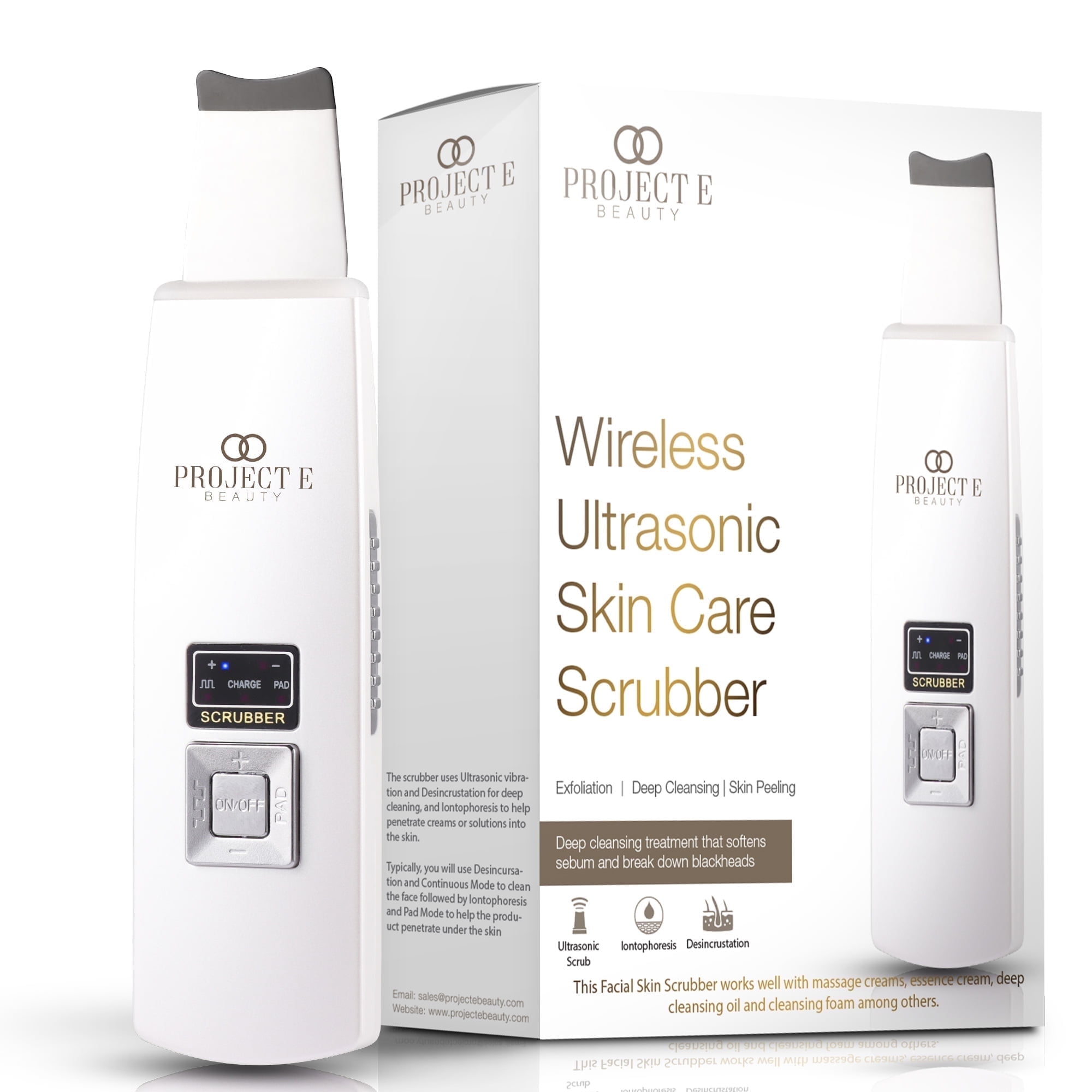 Project E Beauty UltraGlow | Ultrasonic Skin Scrubber | for Gentle Exfoliation | Blackhead Removal