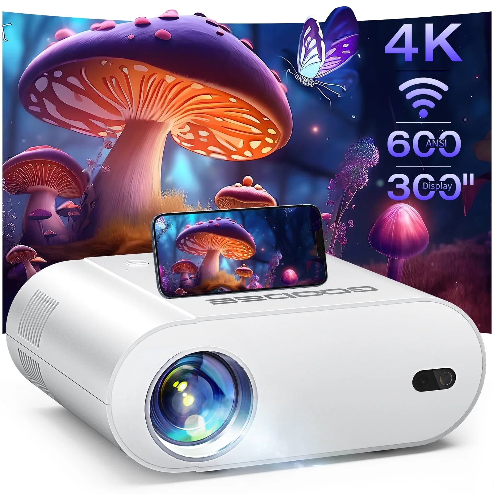Projector, GooDee Mini Portable Video Projector 6000L, 1080P Full HD and 200”Display Supported Outdoor Movie Projector, Home Theater Projector Compatible with TV Stick, PS4,HDMI,USB,VGA,AV and Phone