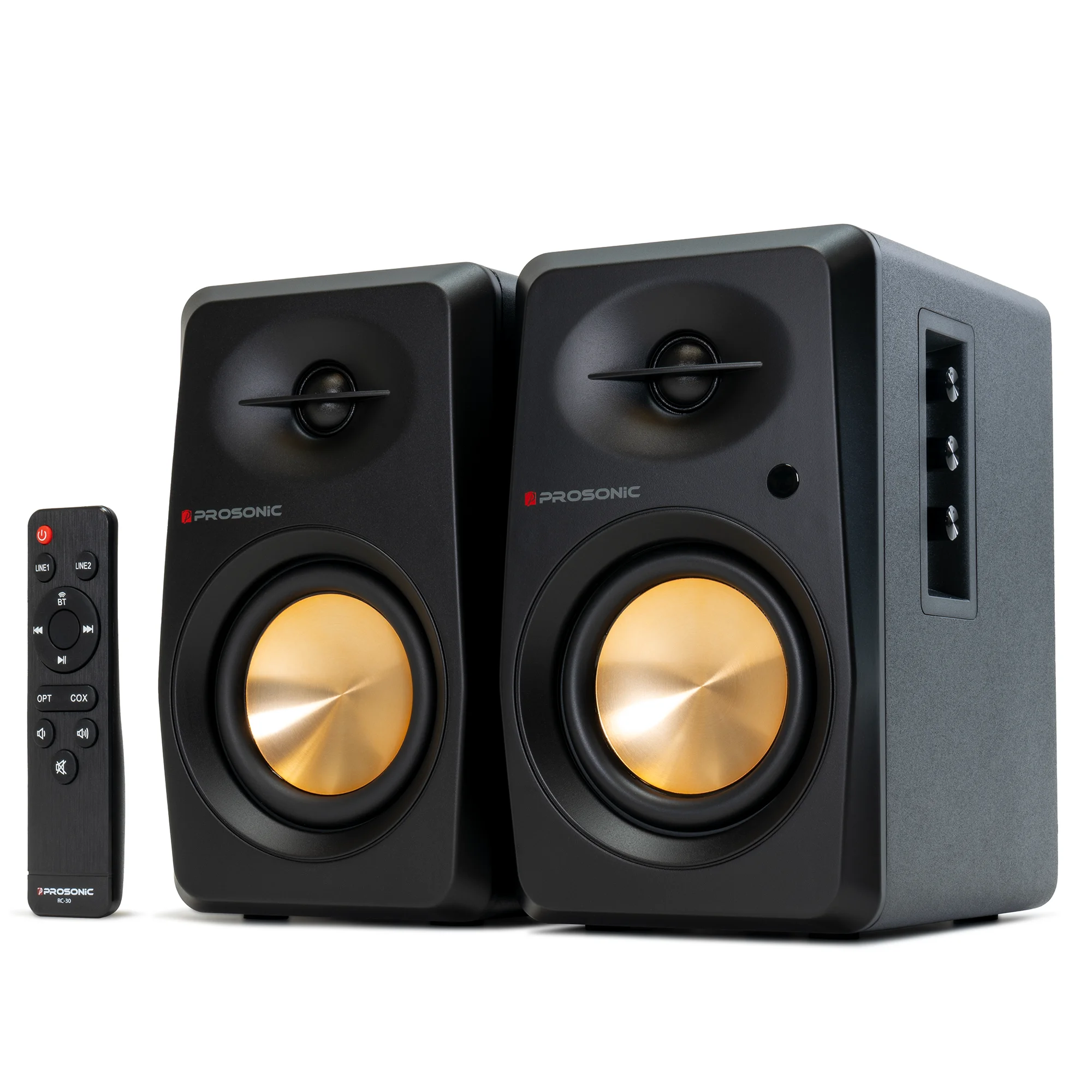 Prosonic BT30 Active Powered Wireless Bluetooth Bookshelf Speakers for for Home, Studio, Turntable, Etc. 80 Watt (Black)