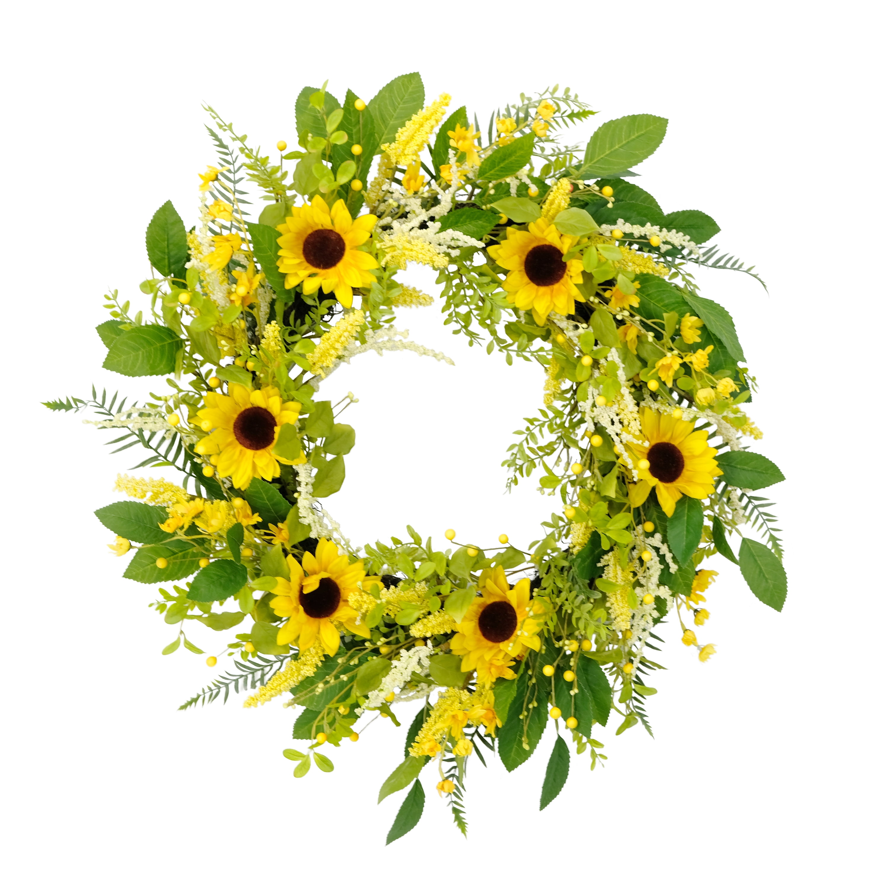 Puleo International 30" Artificial Sunflower Floral Spring Door Wreath, Green/Yellow