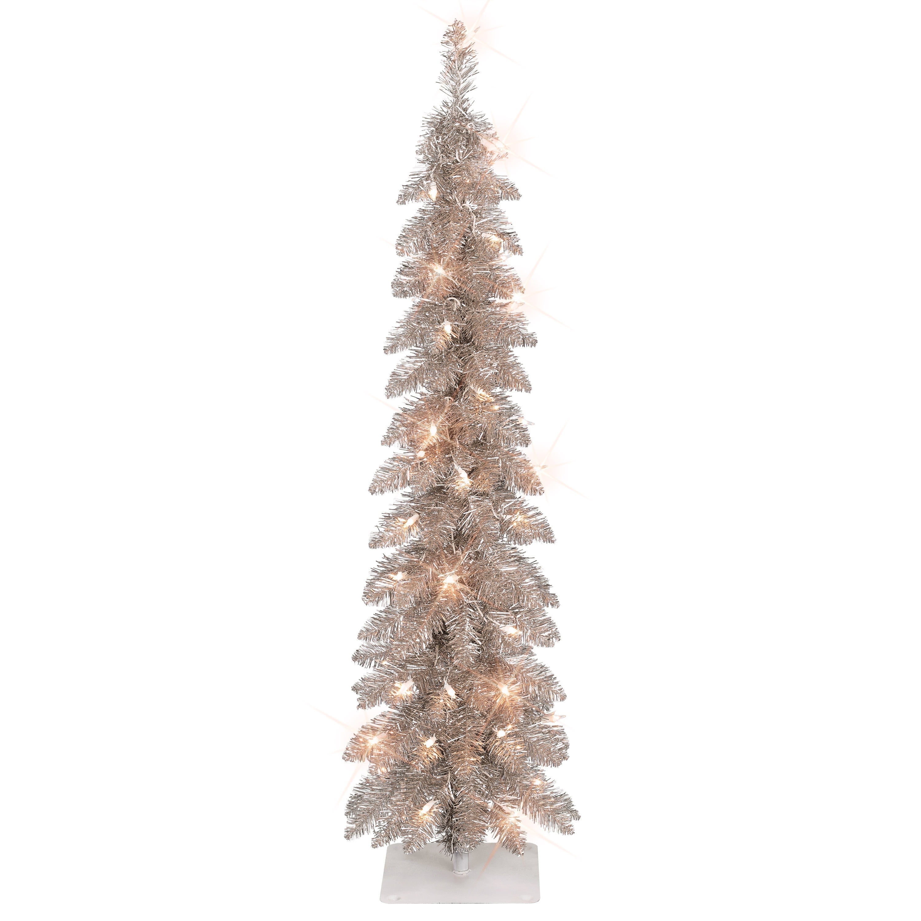 Puleo International 4 ft. Pre-Lit Rose Gold Artificial Alpine Pencil Tree
