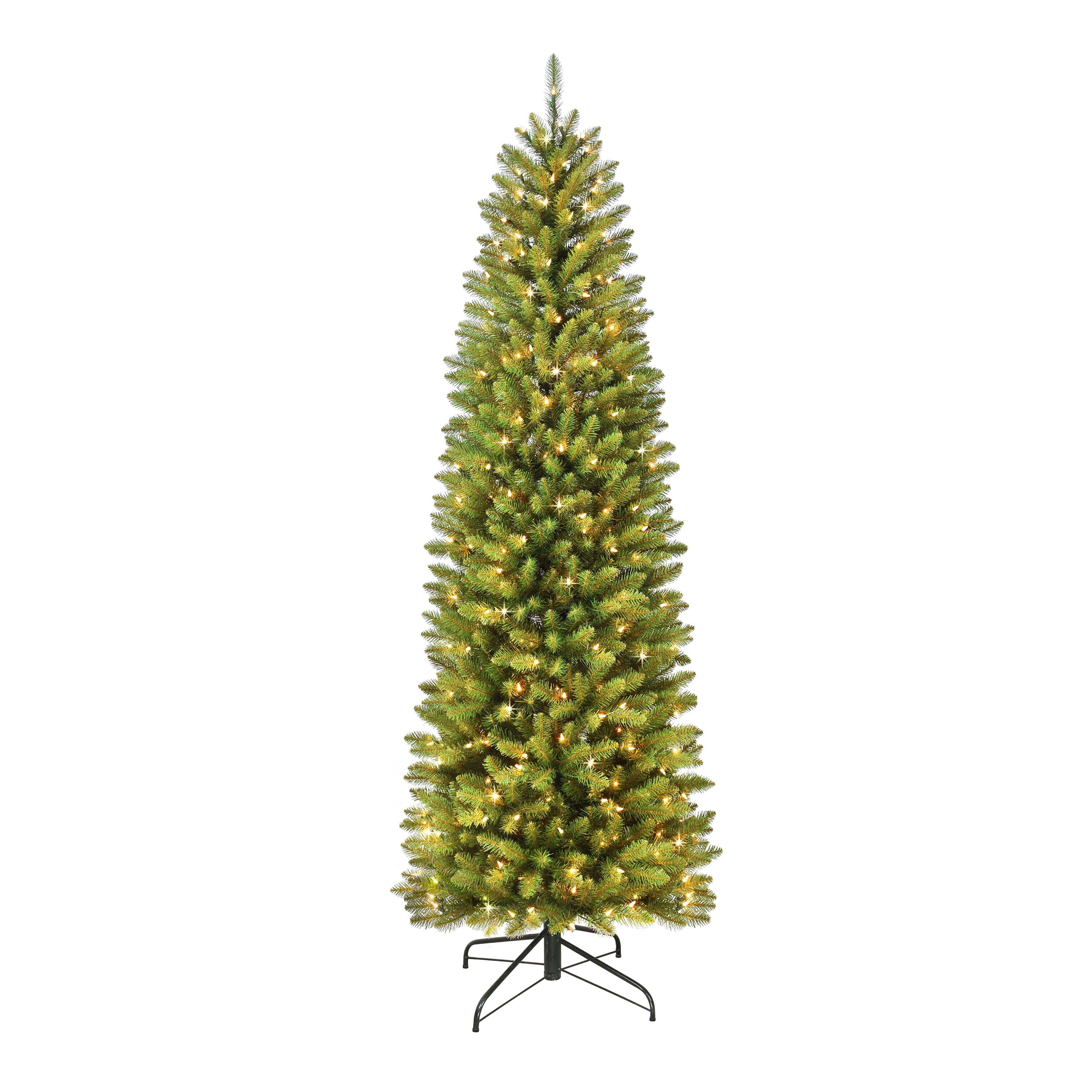 Puleo International 7.5' Pre-Lit Fraser Fir Pencil Tree Artificial Christmas Tree with 350 Clear UL Listed Lights
