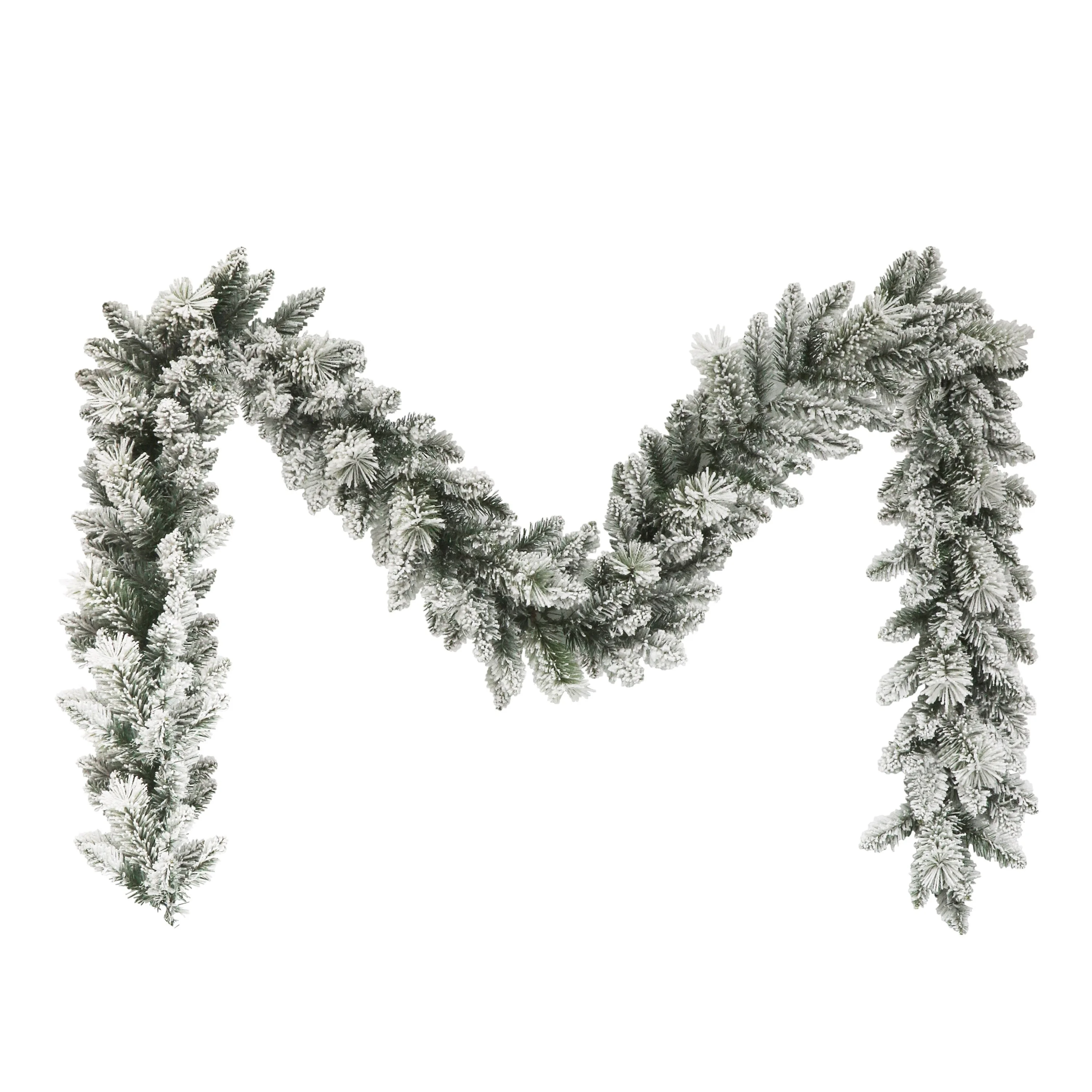 Puleo International 9' Flocked Spruce Garland - Green