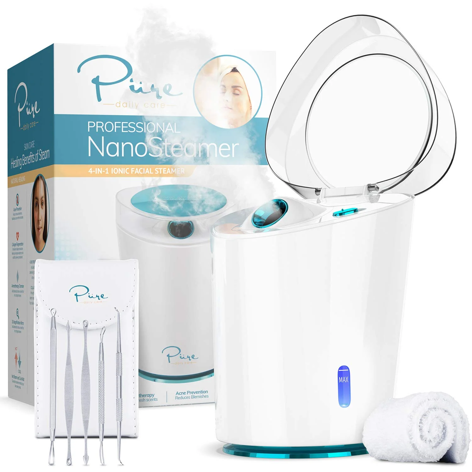 Pure Daily Care NanoSteamer Pro Ionic Facial Steamer & 5-pc Skin Care Face Tool Set