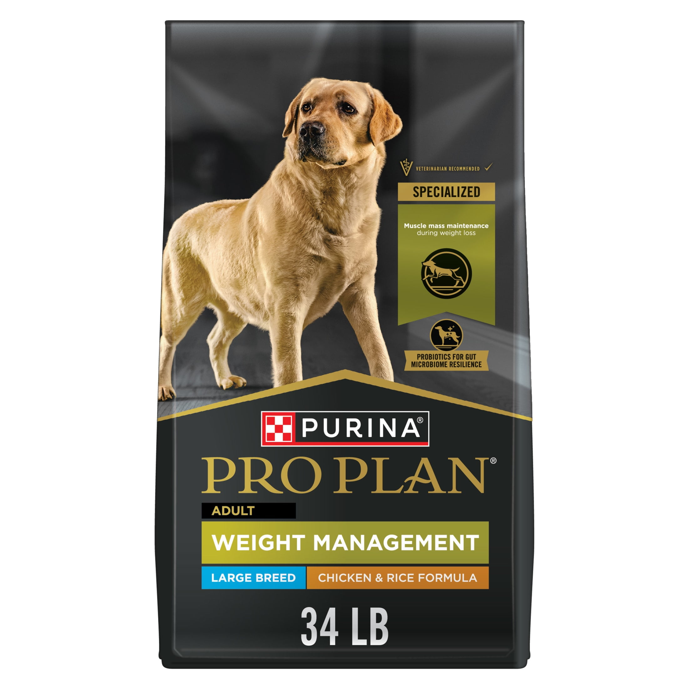 Purina Pro Plan Large Breed Weight Management Dog Food Dry, Chicken and Rice Formula, 34 lb Bag