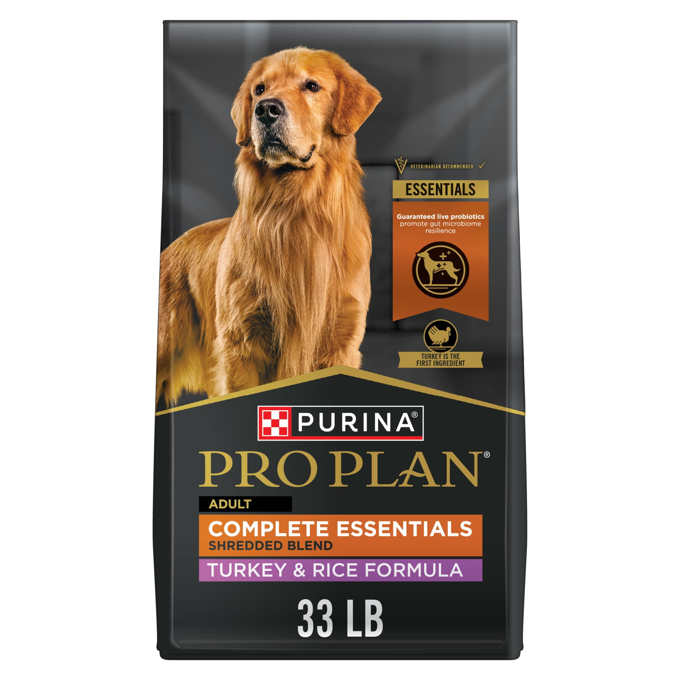 Purina Pro Plan Complete Essentials Shredded Blend Turkey and Rice Dry Dog Food Formula with Probiotics for Dogs, 33 lb Bag