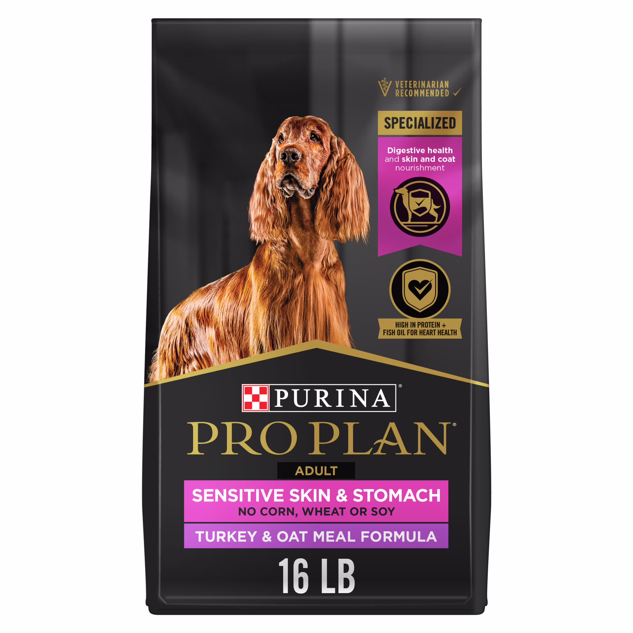 Purina Pro Plan Sensitive Skin and Stomach, Adult Dry Dog Food, Turkey and Oatmeal, 16 lb Bag
