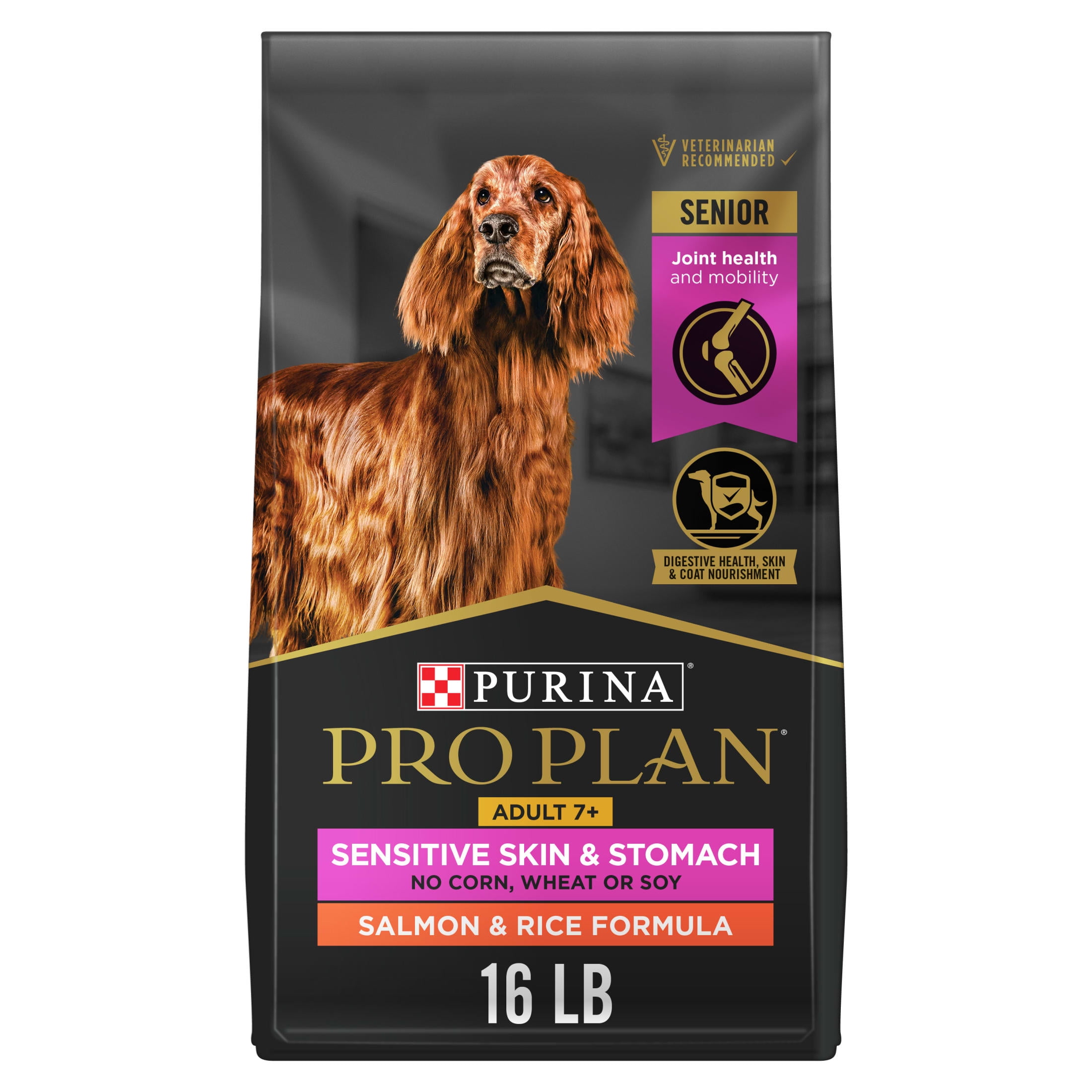 Purina Pro Plan Sensitive Skin and Sensitive Stomach Dog Food Senior Dogs Adult 7 Plus Salmon and Rice Formula, 16 lb Bag