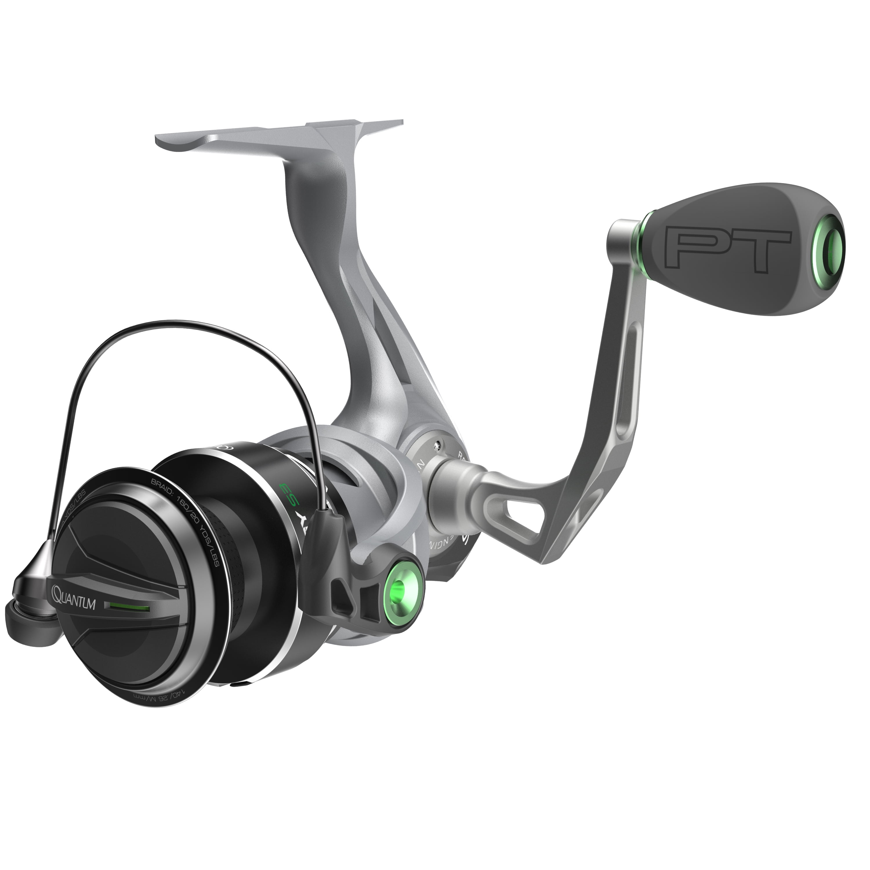 Quantum Energy S3 Spinning Fishing Reel, Size 25 Reel, Silver/Black