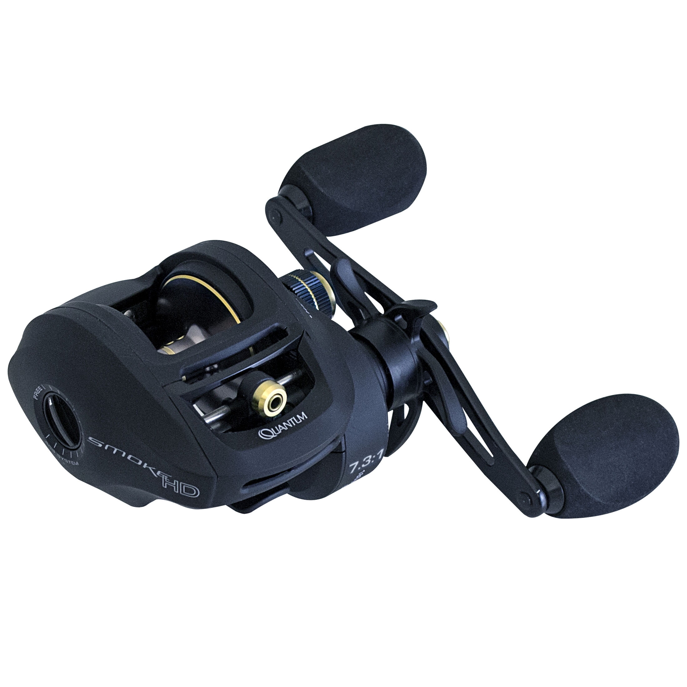 Quantum Smoke HD Baitcast Fishing Reel, Size 200 Reel, 7.3:1 Gear Ratio, Left-Hand Retrieve, Black