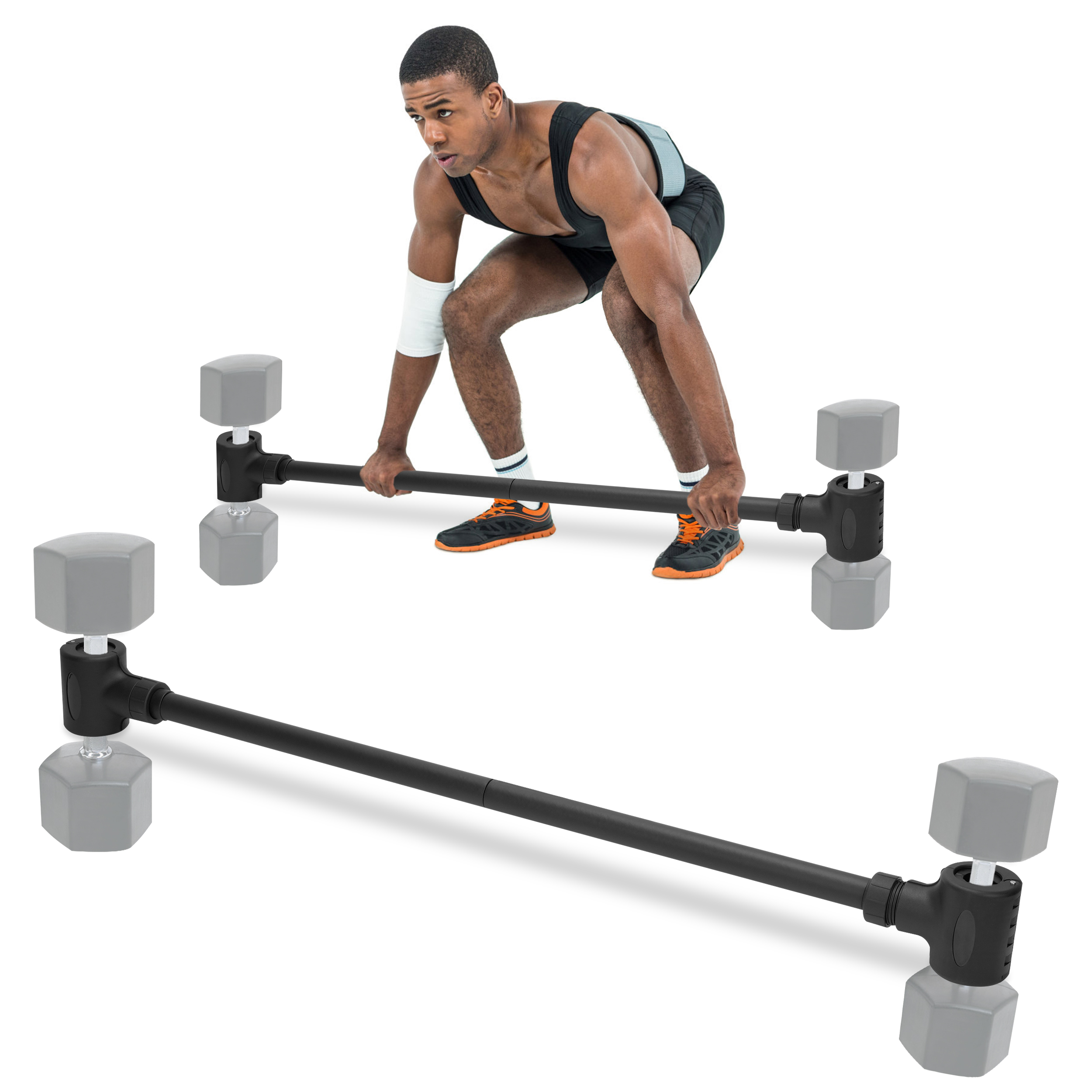 Qunbio Modular Weightlifting Non-slip Barbell with Adjustable Dumbbell to Barbell Weight Bar Converter Black