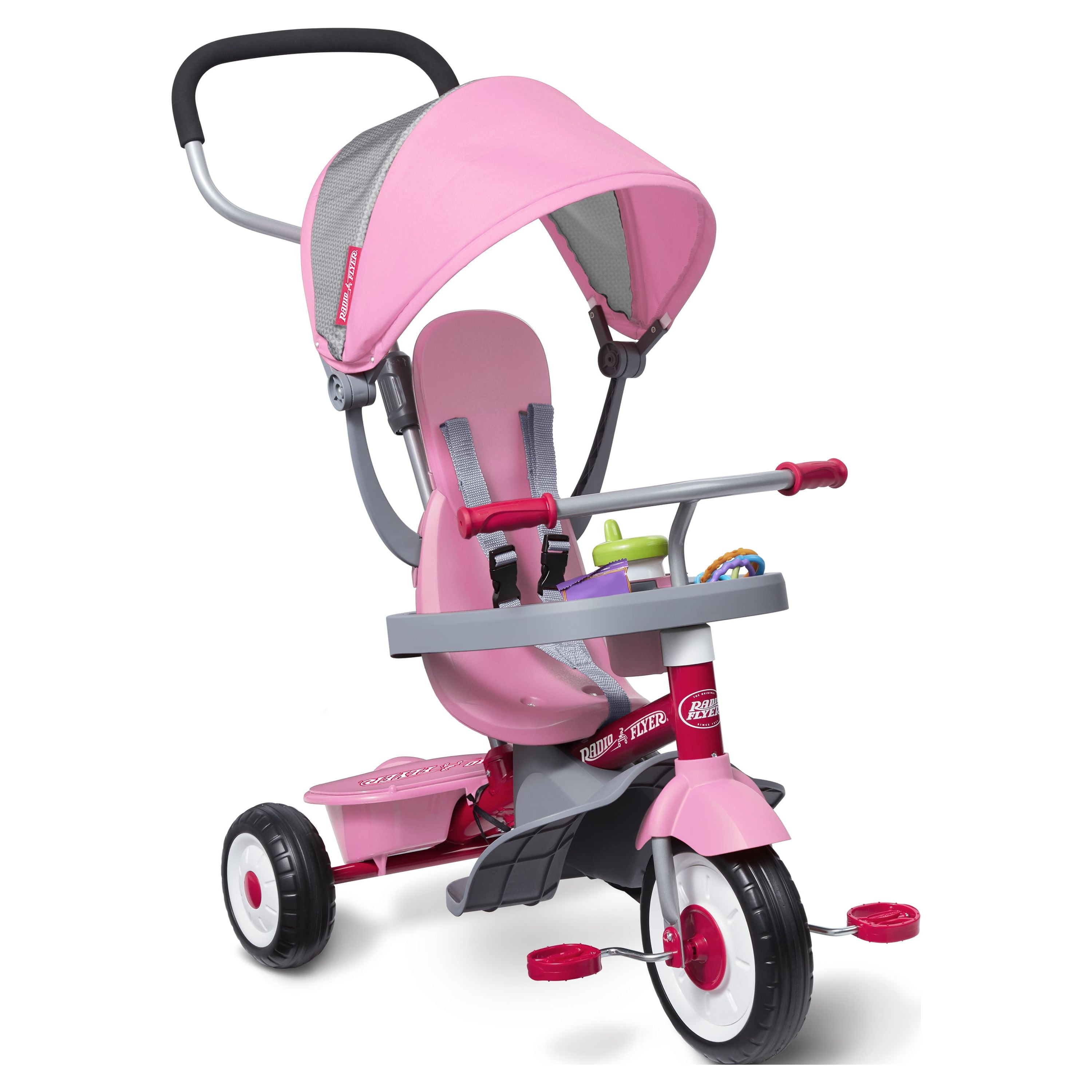 Radio Flyer 4-in-1 Stroll 'N Trike Infant and Toddler Tricycle Stroller, Pink