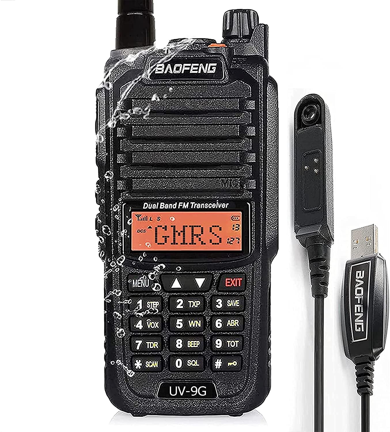 RadioddityxBAOFENG UV-9G GMRS Radio Waterproof IP67, Long Range Rechargeable,Handheld Dual Band NOAA Scanner, GMRS Repeater Capable, Programming Cable Included, Elevate Your Set Up