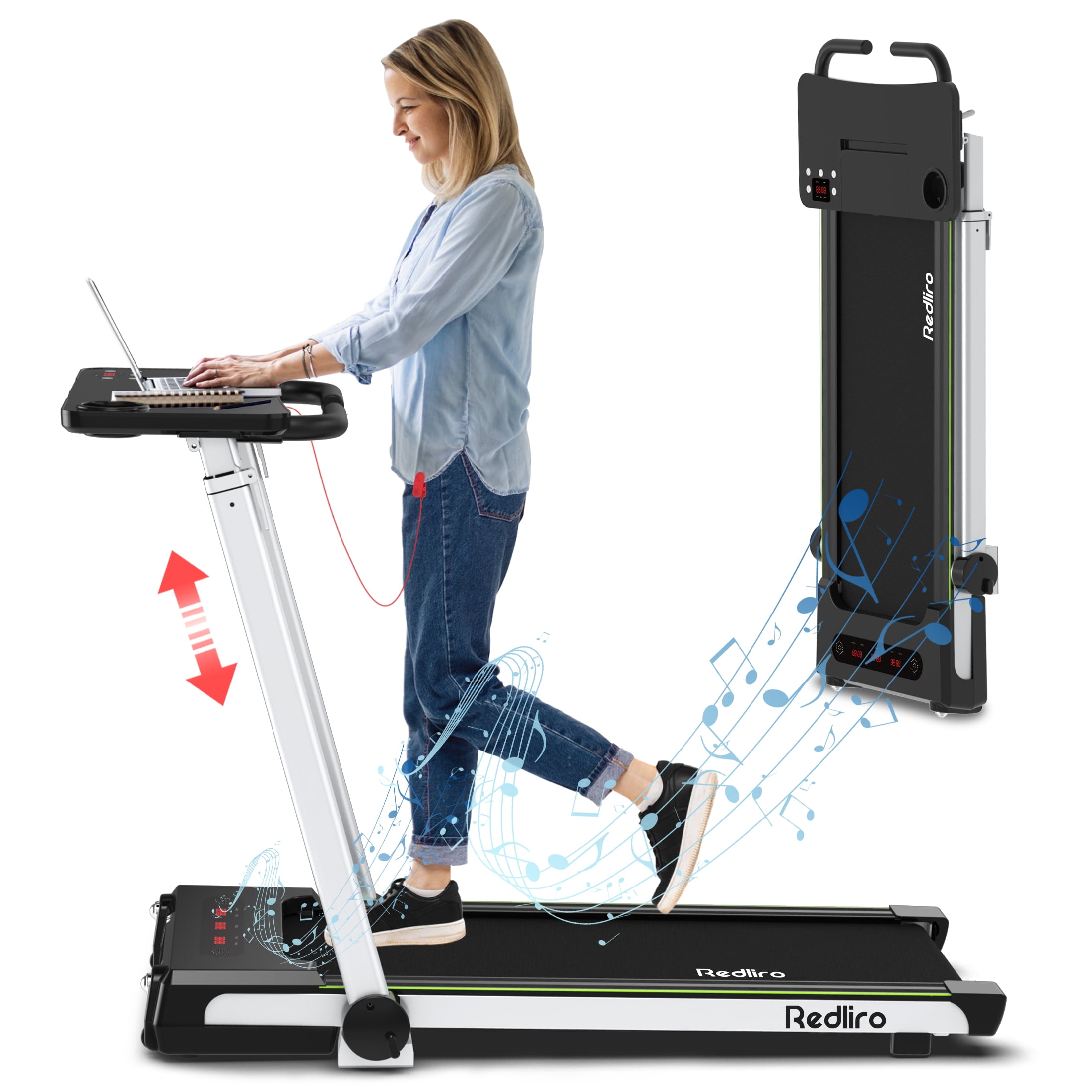 Redliro Folding Treadmills with Desk Adjustable Height 265LBS 2.25HP Walking Machine for Home Office