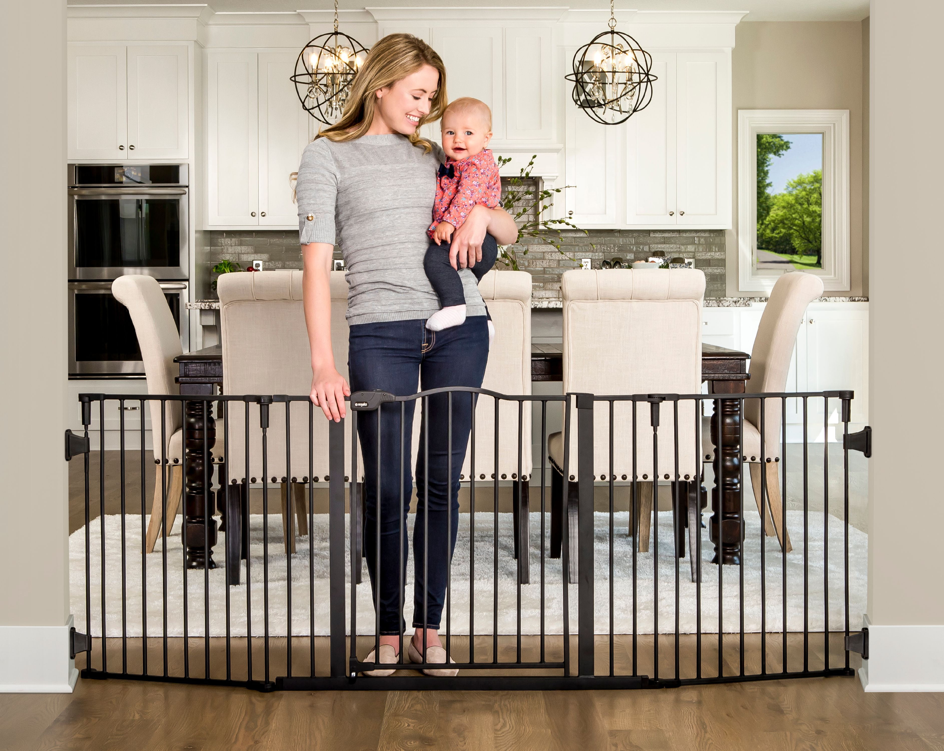Regalo Deluxe Home Accents 74 inch Widespan Baby Safety Gate, Black, Ages 6 to 24 Months