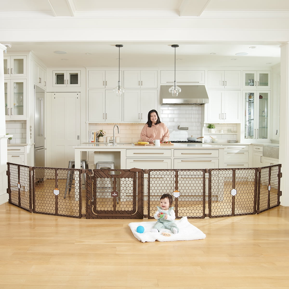 Regalo Superwide Plastic Gate & Play Yard with Door, Brown