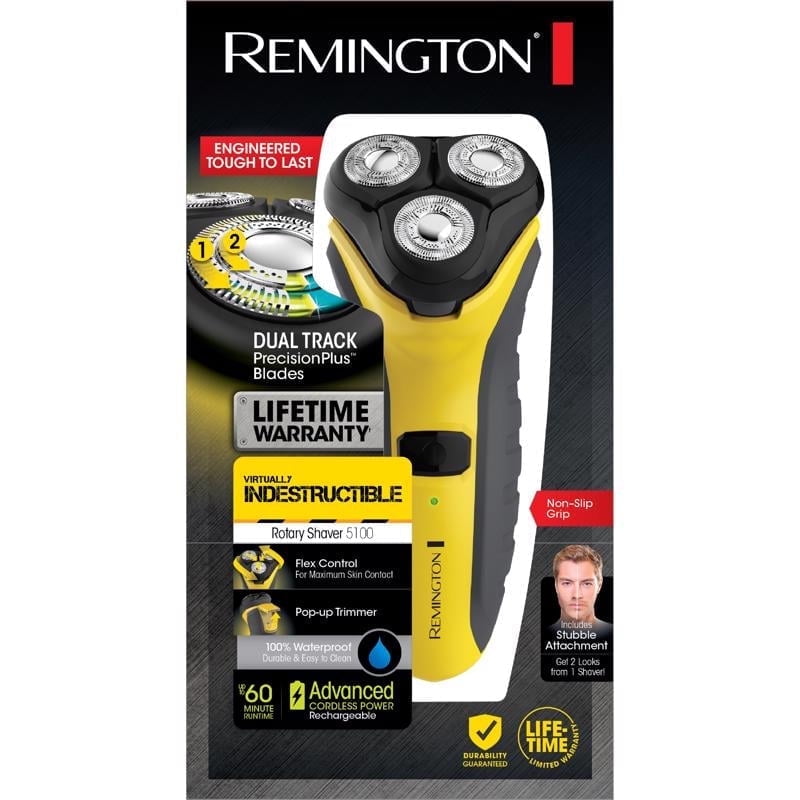 Remington PR1855A Virtually Indestructible Flex & Pivot Foil Electric Shaver for Men, Cordless, Yellow/Black