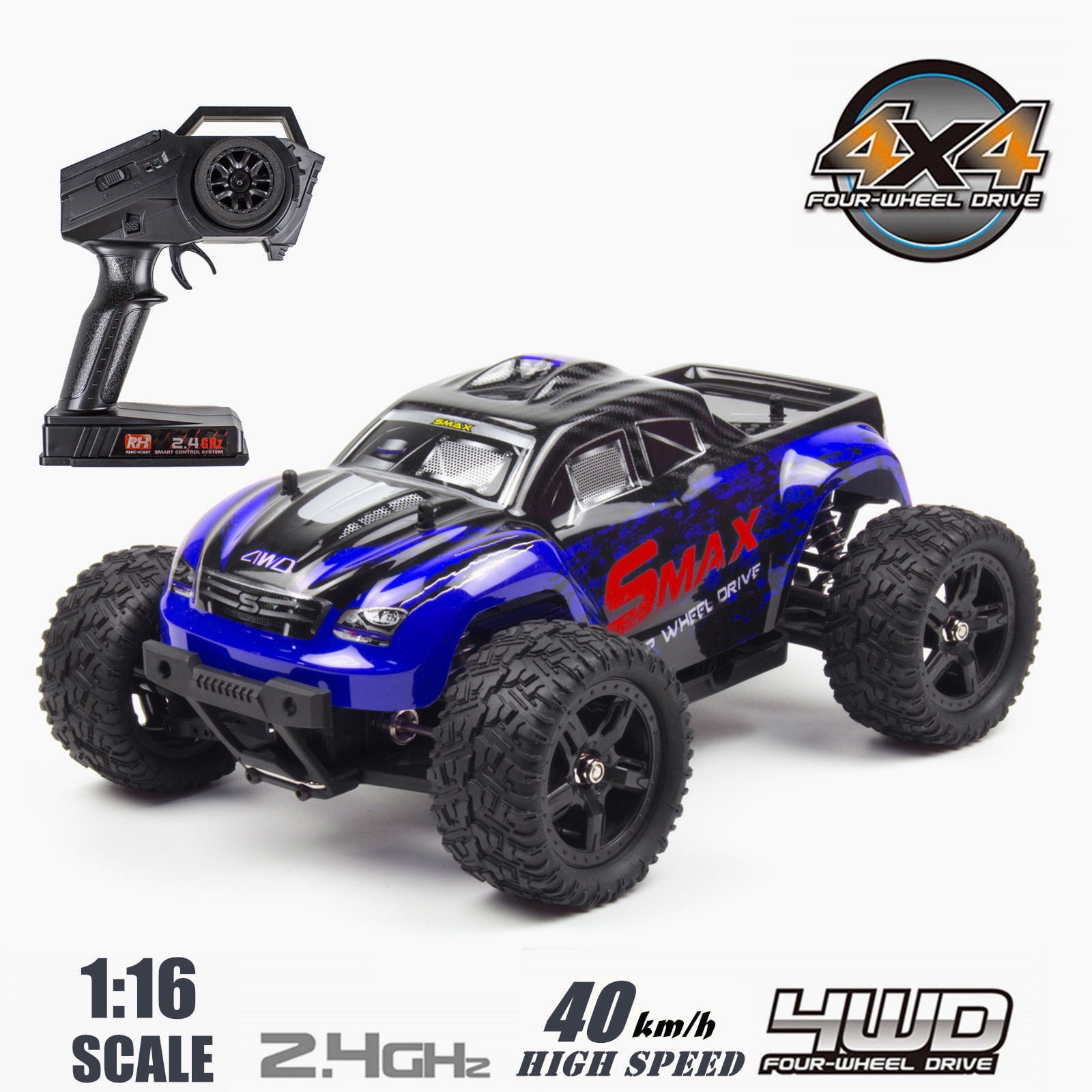Remo 4WD RC Car 1/16 Remote Control Truck Car High Speed Off-Road Vehicle, Blue Color