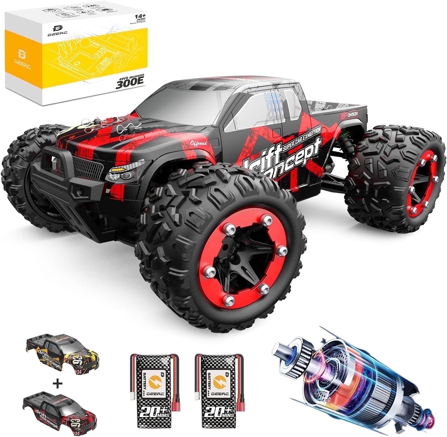 JoyStone Brushless RC Cars for Adults Fast 40+ MPH, Hobby Electric Powered High Speed RC Truck, 4x4 All Terrain Offroad with 2 Batteries & Shells