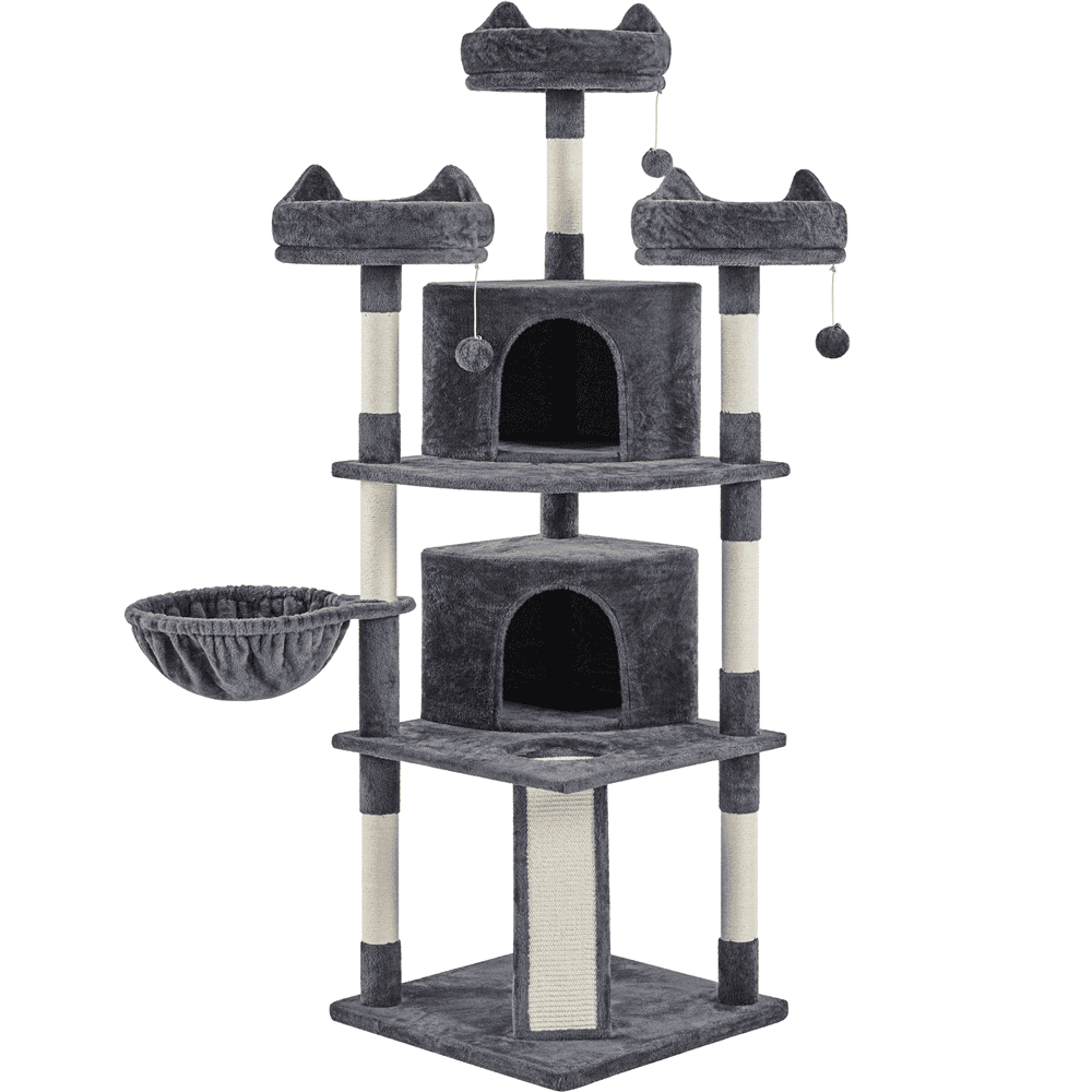 Renwick 69in Large Cat Tree Tower with Condos & Scratching Board, Dark Gray