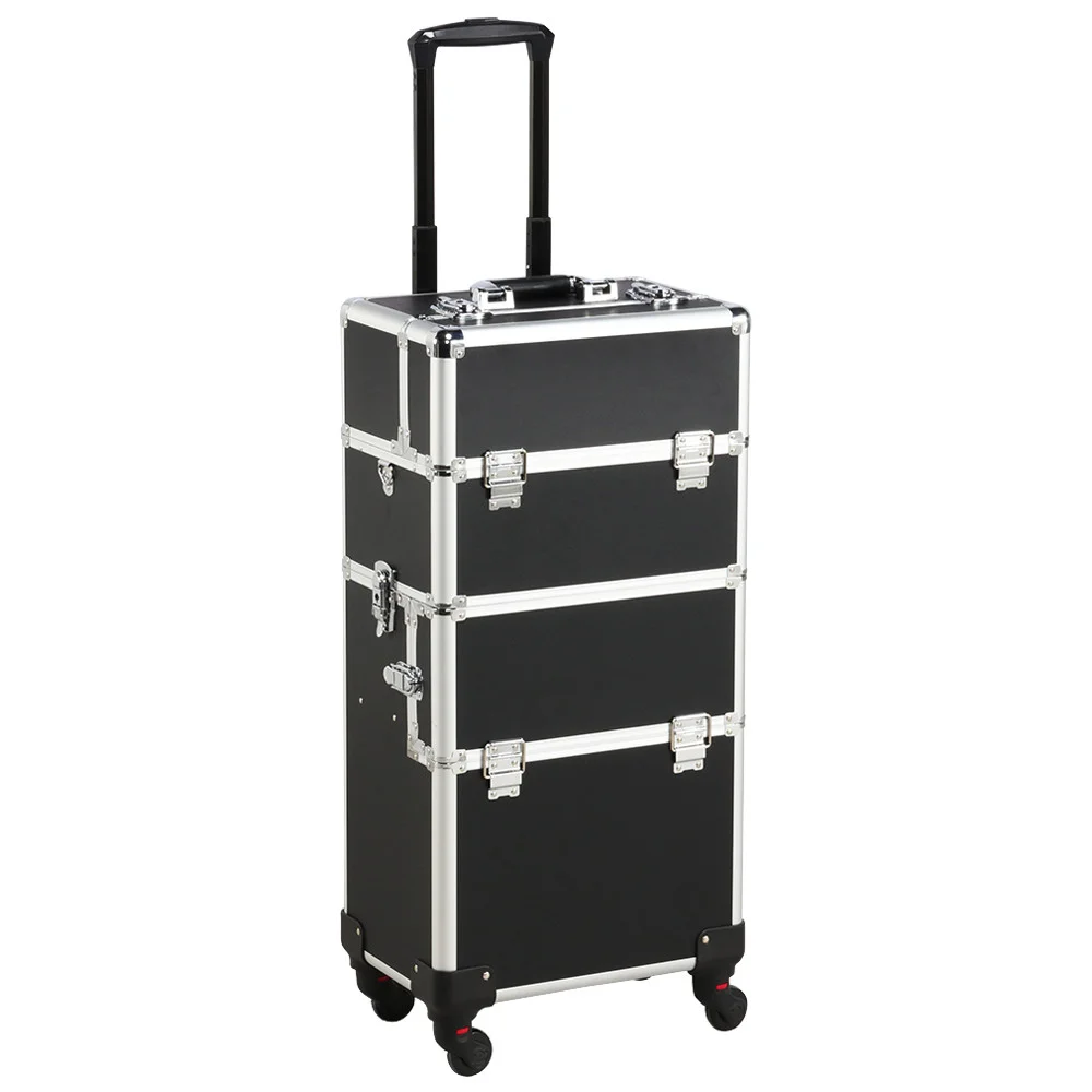 Renwick Rolling Aluminum 3 in 1 Makeup Case Trolley Cosmetic Beauty Box Case, Black