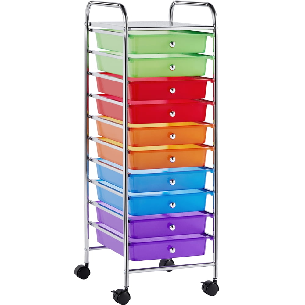 Renwick 10 Drawer Rolling Storage Cart Home Office Organizer Cart with Wheels, Multi-color