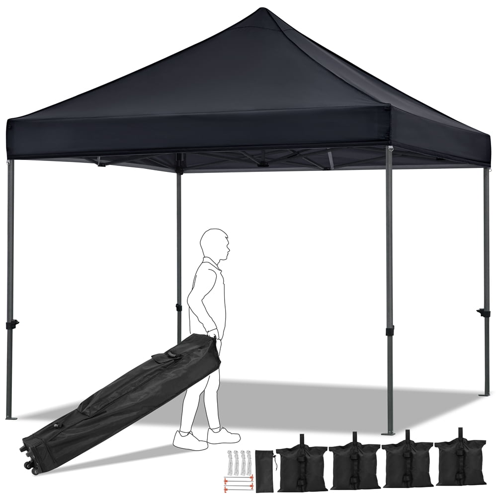 Renwick 10x10ft Outdoor Pop Up Canopy Tent with Wheeled Carry Bag, Black