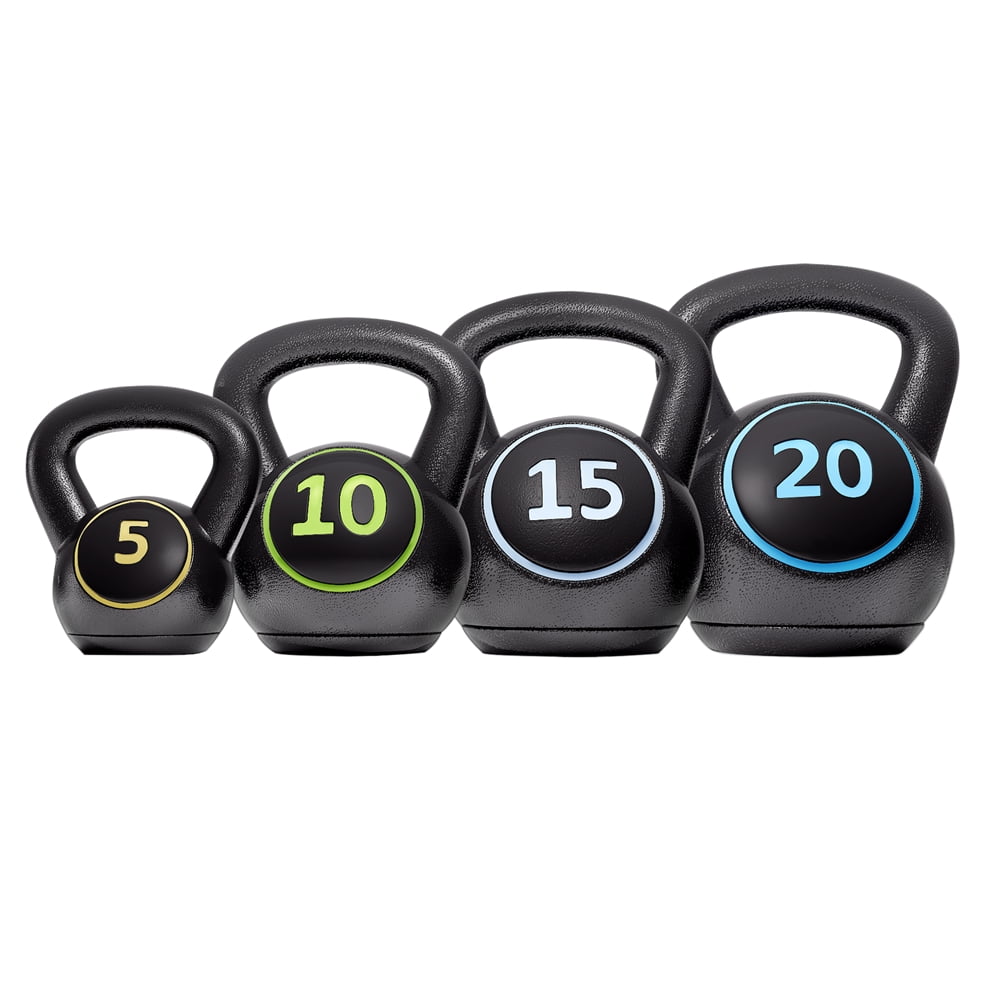 Renwick 50 lbs Coated Kettlebells 4 HDPE Coated Kettle Bells for Home Gym, Black