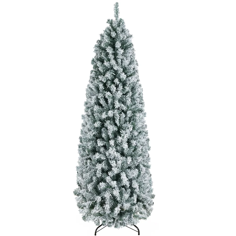 Renwick 6ft Prelit Flocked Pencil Christmas Tree with Foldable Stand, Green