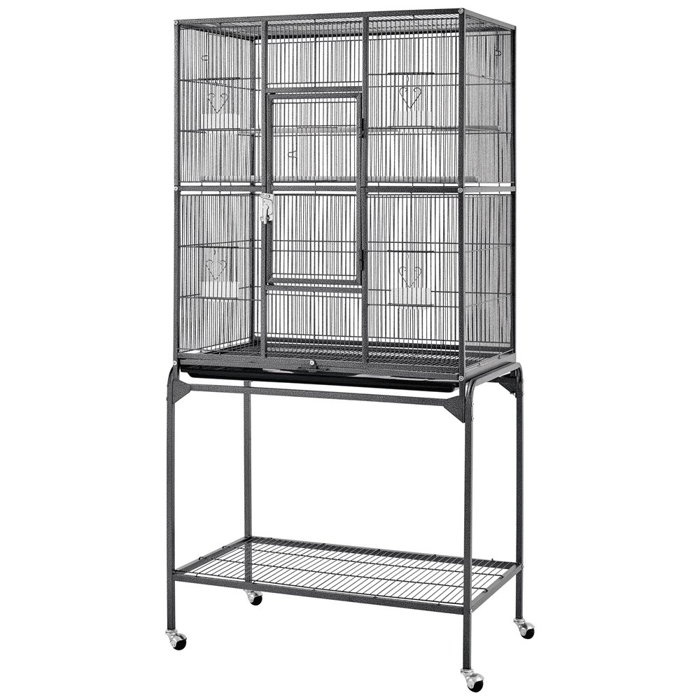 Renwick 63'' Large Rolling Metal Parrot Cage with Detachable Stand, Black