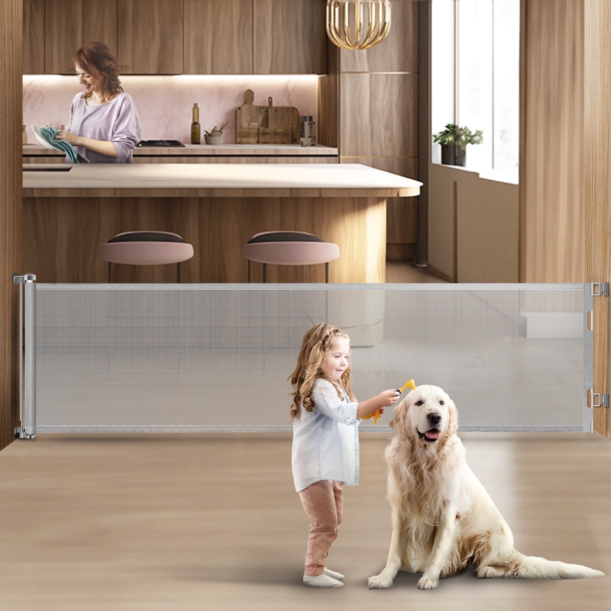 Retractable Baby Gate, POPO 120inch Extra Wide Baby Safety Gate for Stairs,Doorways,Dog Gate Pet Gate for Indoor and Outdoor,Gray