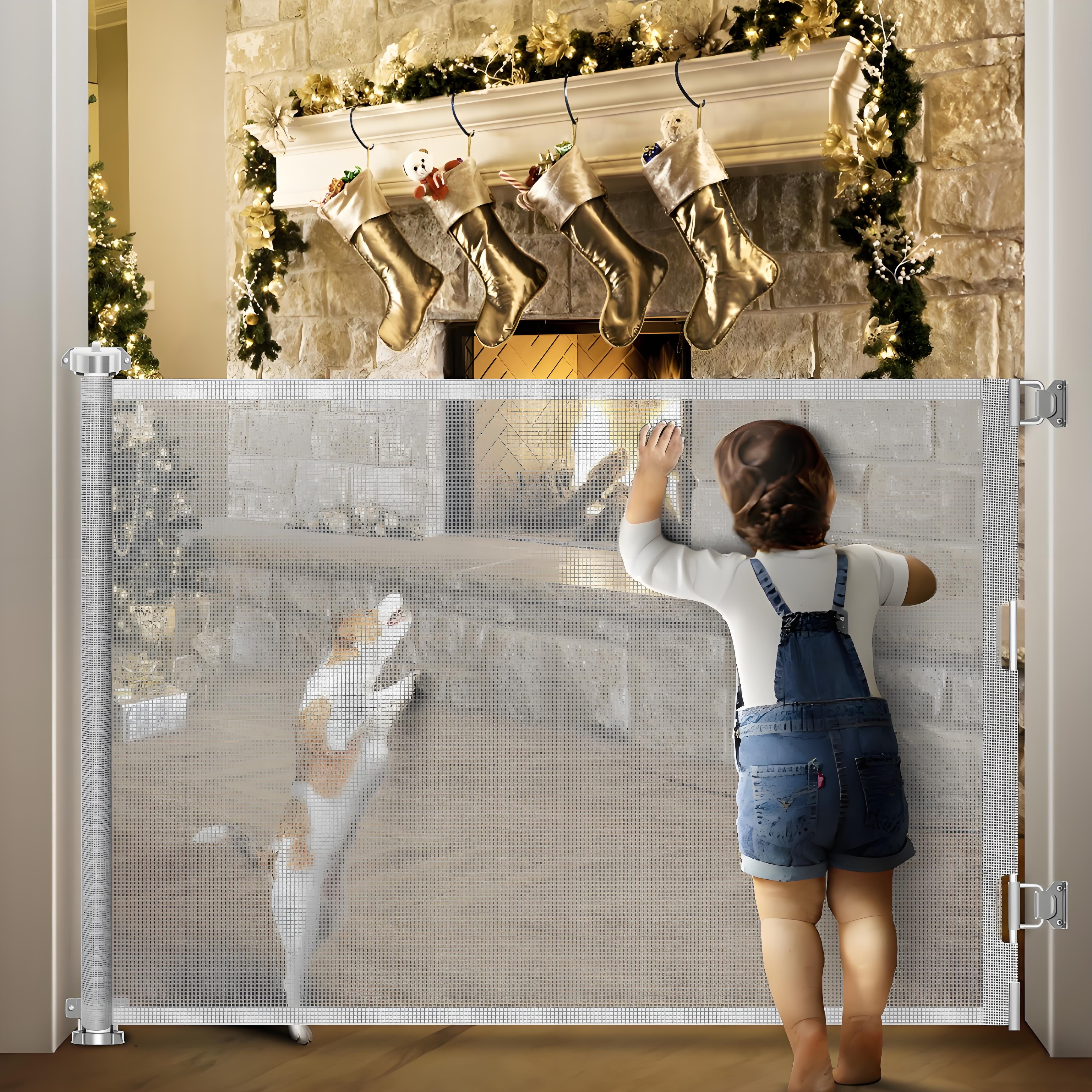 Retractable Baby Gate, POPO 42 inch Extra Tall Baby Gate, 71" Wide Baby Gate Dog Gate for Stair, Doorway, Gray