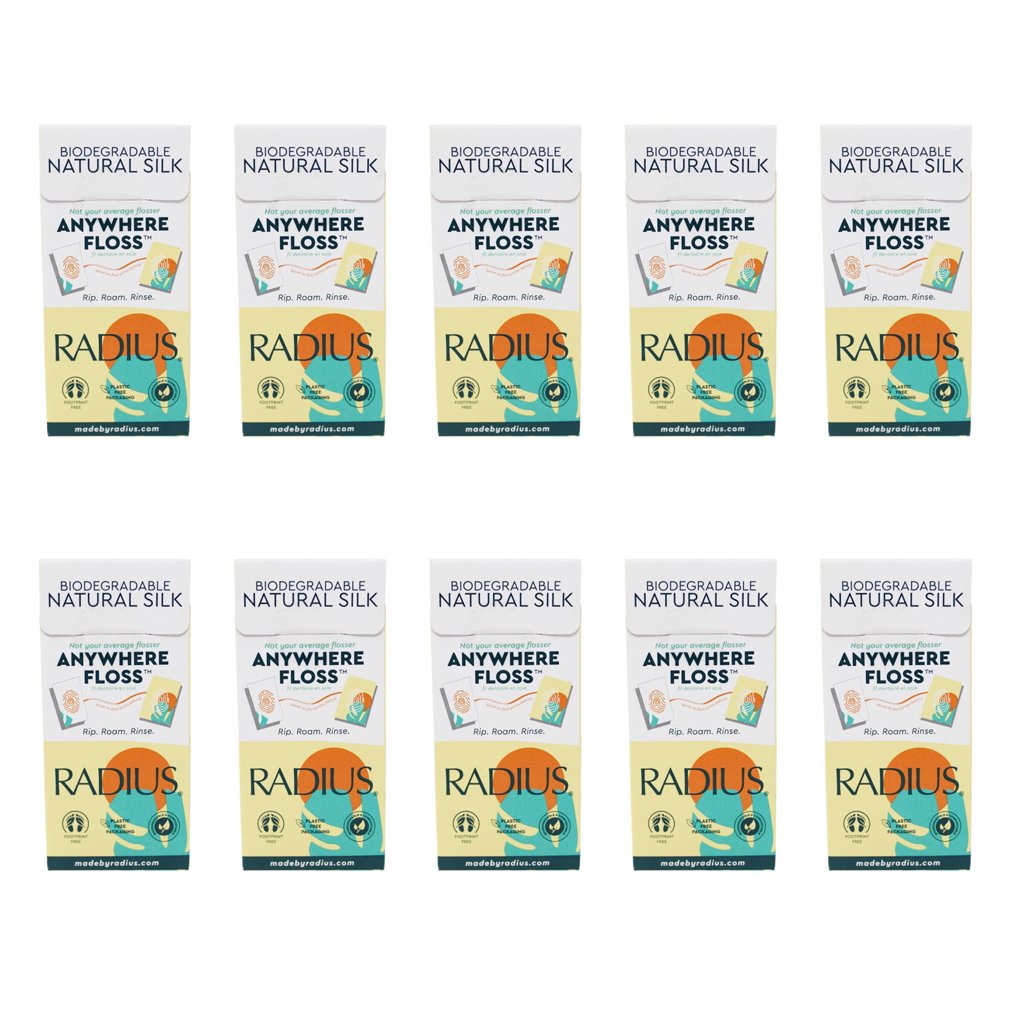 RADIUS Natural Unscented Silk Anywhere Floss Travel Dental Floss for Oral Care Boost Non Toxic Tooth & Gum Protection (20 Single Use Flossers per Pack) - Pack of 10
