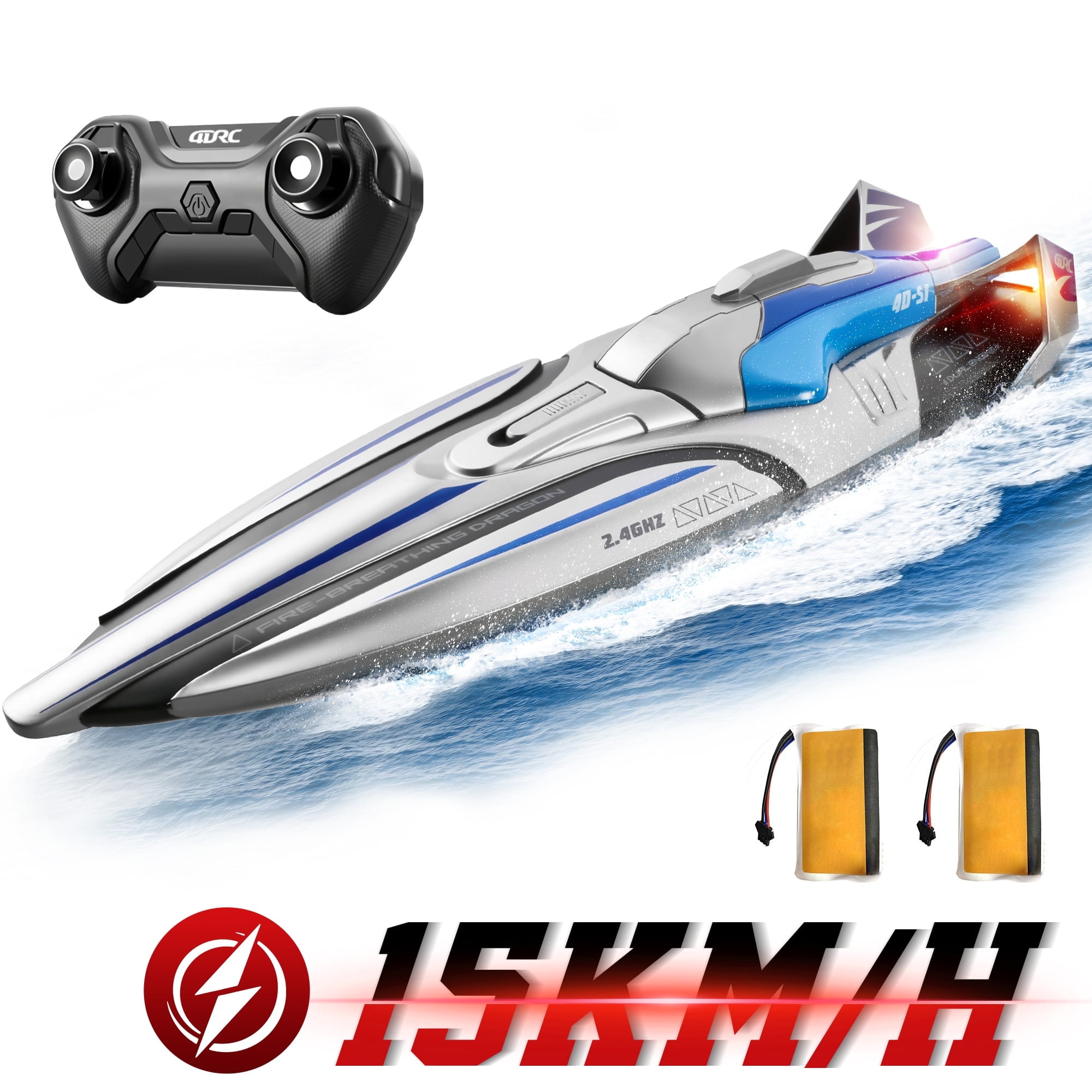 Remote Control Boat, 15KM/H Fast RC Boat with 2 Rechargeable Batteries, Pool Toys Water Toys for Boys & Girls