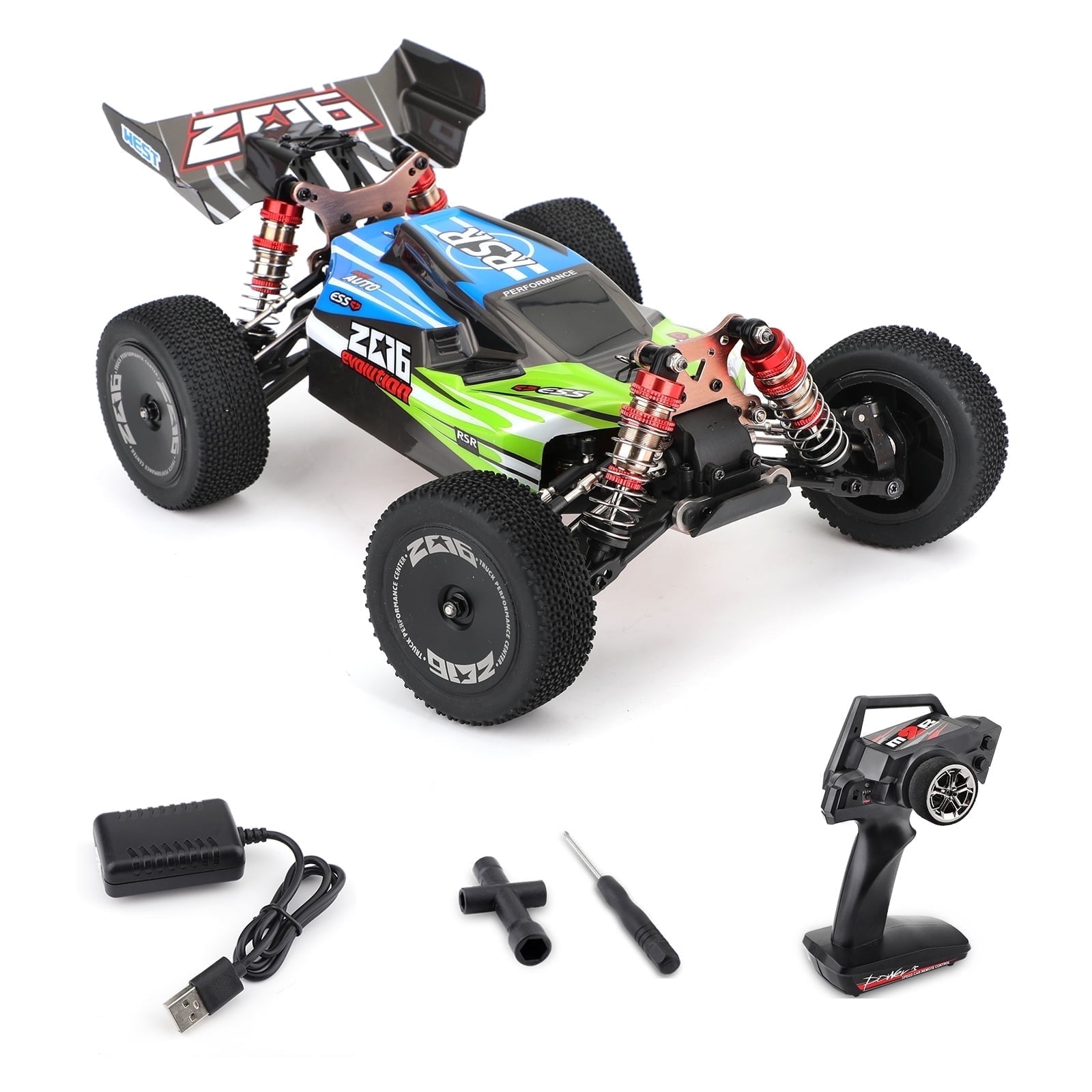 RC Car Buggy with Charger Extra 1500mAh Battery, 1:14 Full Scale 4WD 60km/h High Speed Racing Off-Road Drift for Kids Adults (Green)