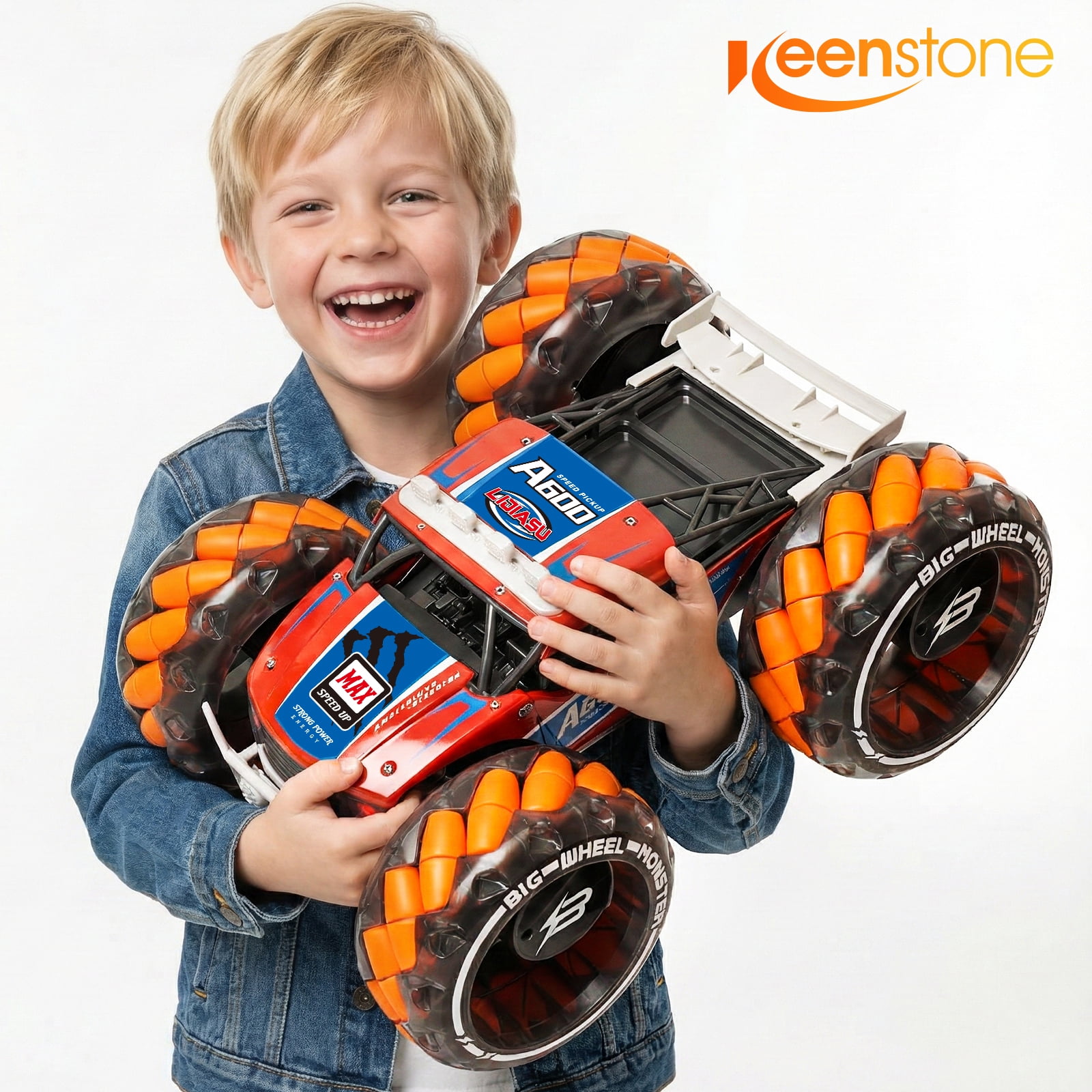 RC Car Truck, Keenstone 1:10 Giant Wheel Remote Control Toy Car with High-Speed Climbing and Colorful Gradient Lights with Music, Christmas Birthday Gift for Boys Kids, Orange