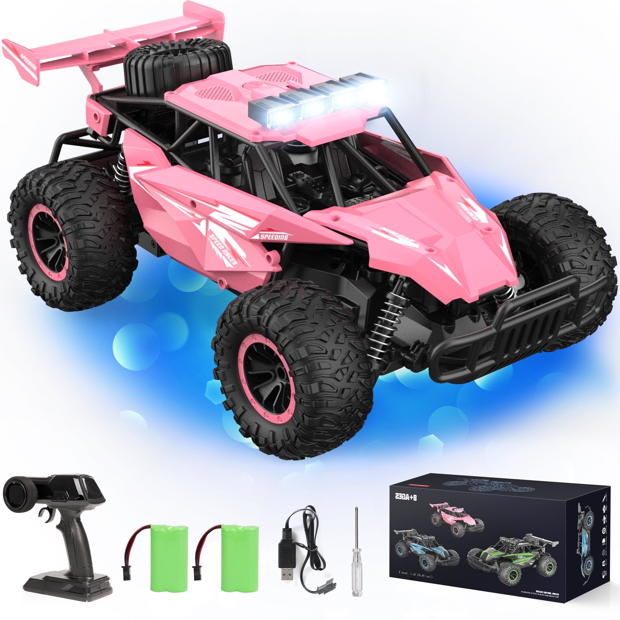 RC Cars for Girls,Pink Remote Control Cars,1:16 Scale Monster Trucks with Flashing Chassis Lights,Gift for Kids