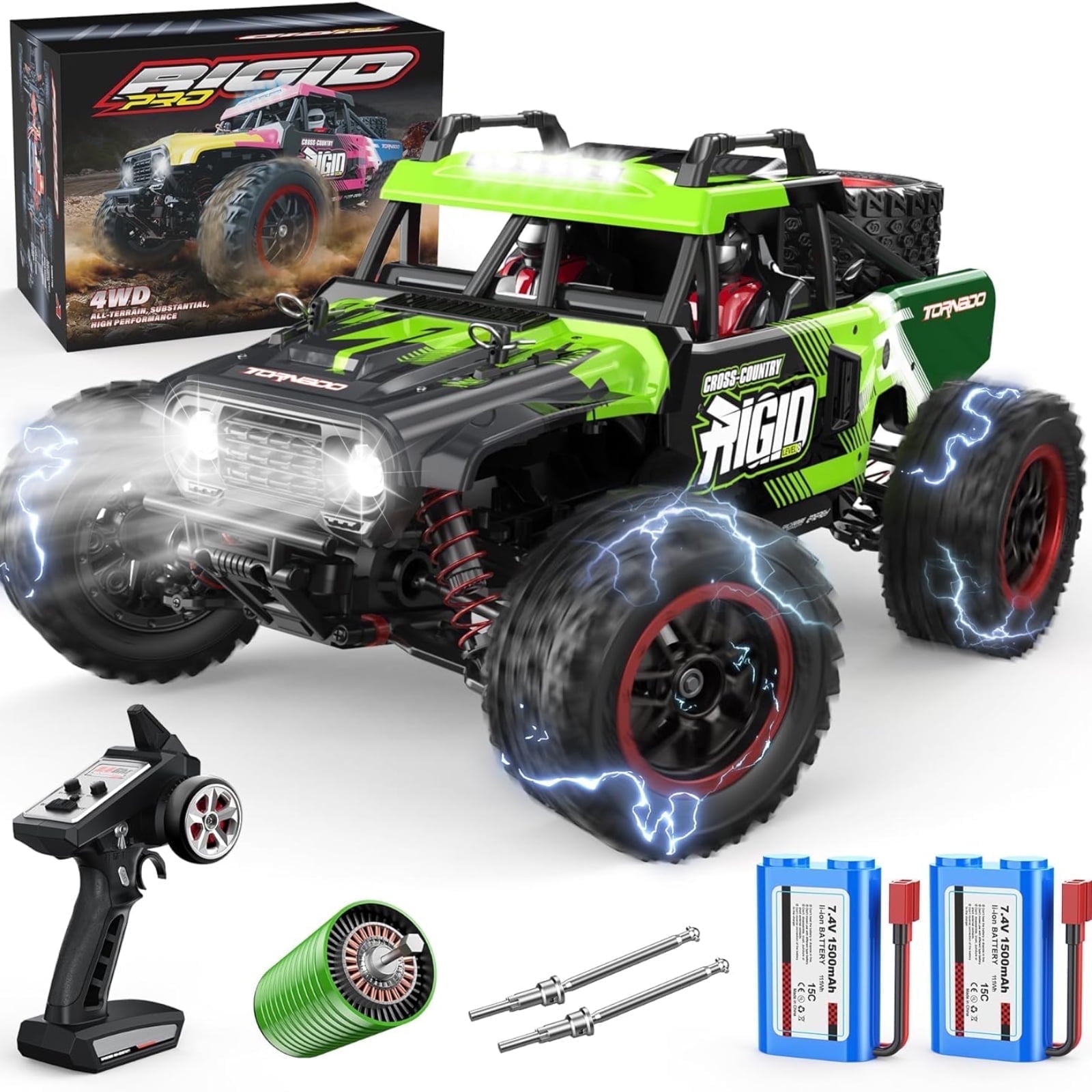RC Cars 1:14 4WD High Speed Remote Control Truck 60+km/h Fast All Terrain Off Road RC Truck Toy Gifts for Kids Adults, 2 Batteries