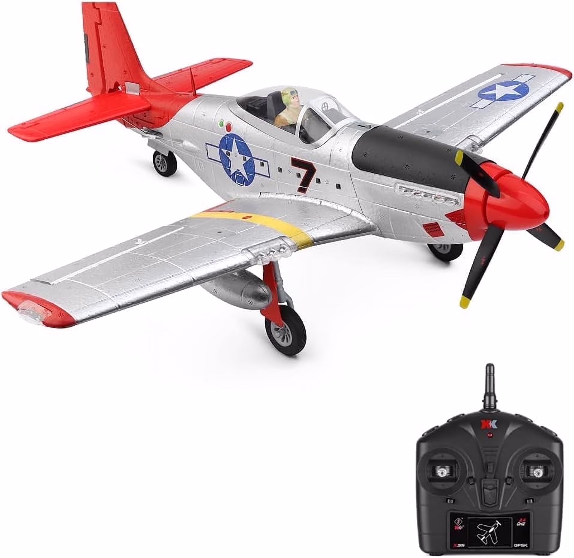RC Plane, 2.4GHz 4 Channel Brushless Remote Control Jet Airplane for Adults, WLtoys RC Aircraft Fighter with 6-Axis Gyro, LED Searchlight, Easy to Fly for Boys and Girls