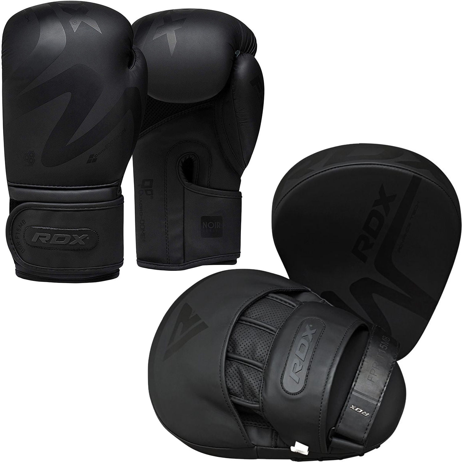 RDX Boxing Pads and Gloves Set, Matte Black Convex Skin Leather Hook and Jab Target Focus Mitts with Punching Gloves, 14oz