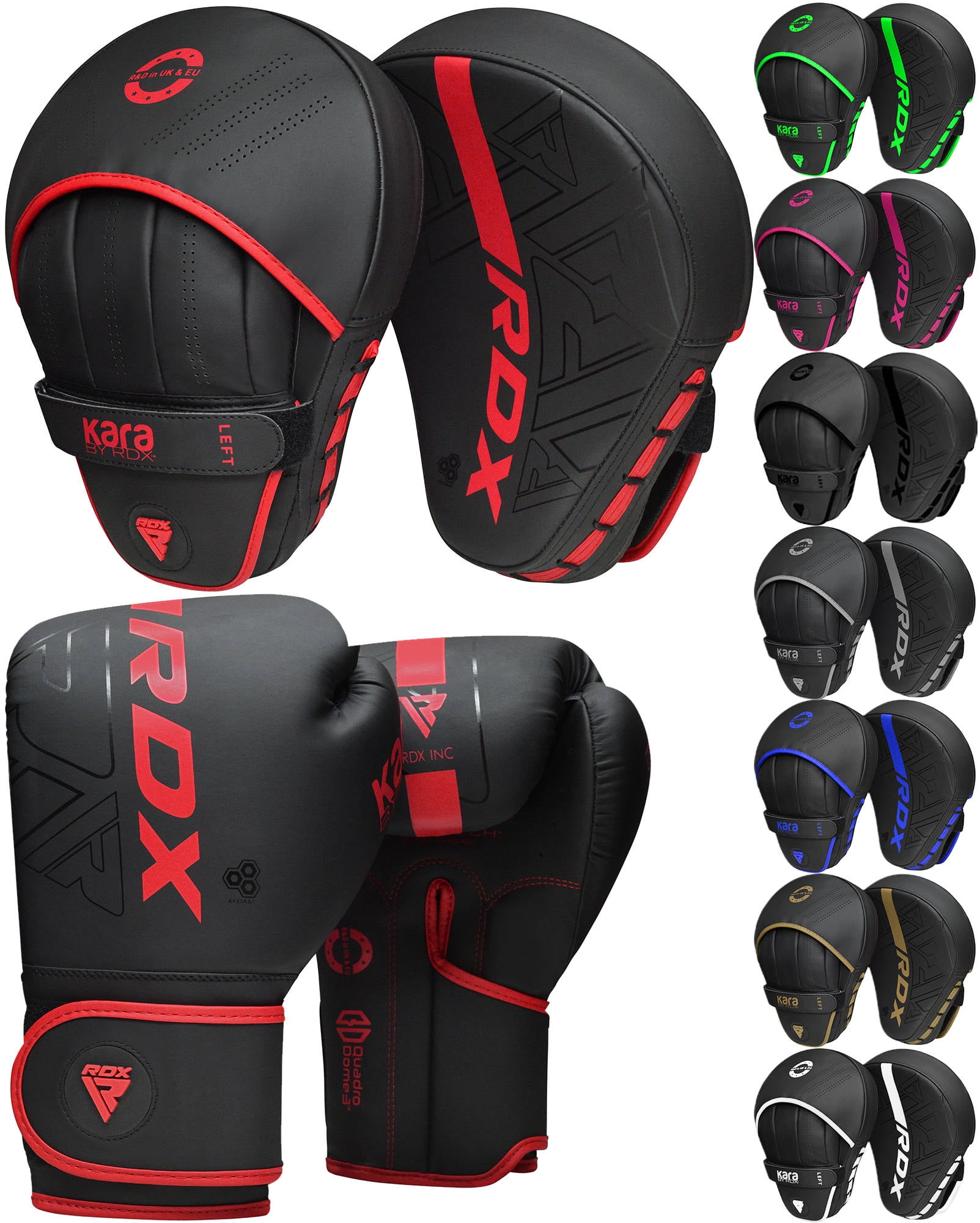 RDX Boxing Pads and Gloves Set, Maya Hide Leather KARA Hook and Jab Curved Focus Mitts with Punching Gloves for MMA, Muay Thai, Kickboxing Coaching, Martial Arts.