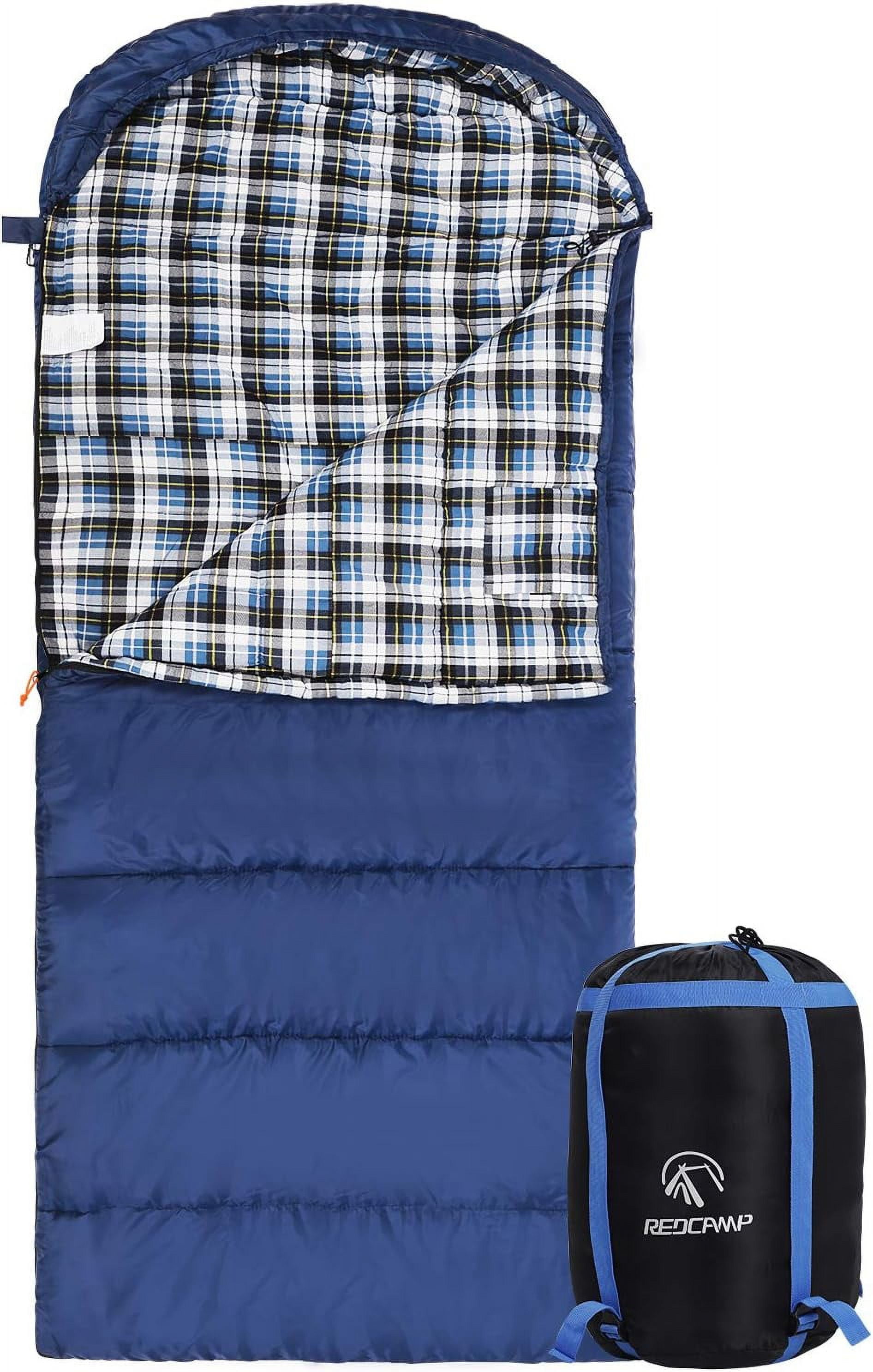 REDCAMP Flannel Sleeping Bag for Adults, Comfortable Cotton Sleeping Bags for Camping with Detachable Hood,Blue