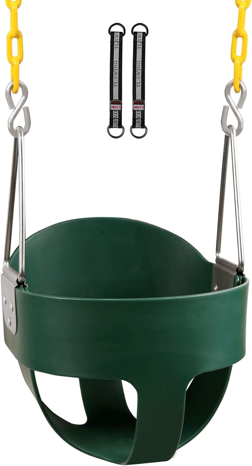 REDCAMP High Back Toddler Bucket Swing Seat with Coated Chains, Heavy Duty Kids Swing Seat for Outside Backyard, Green