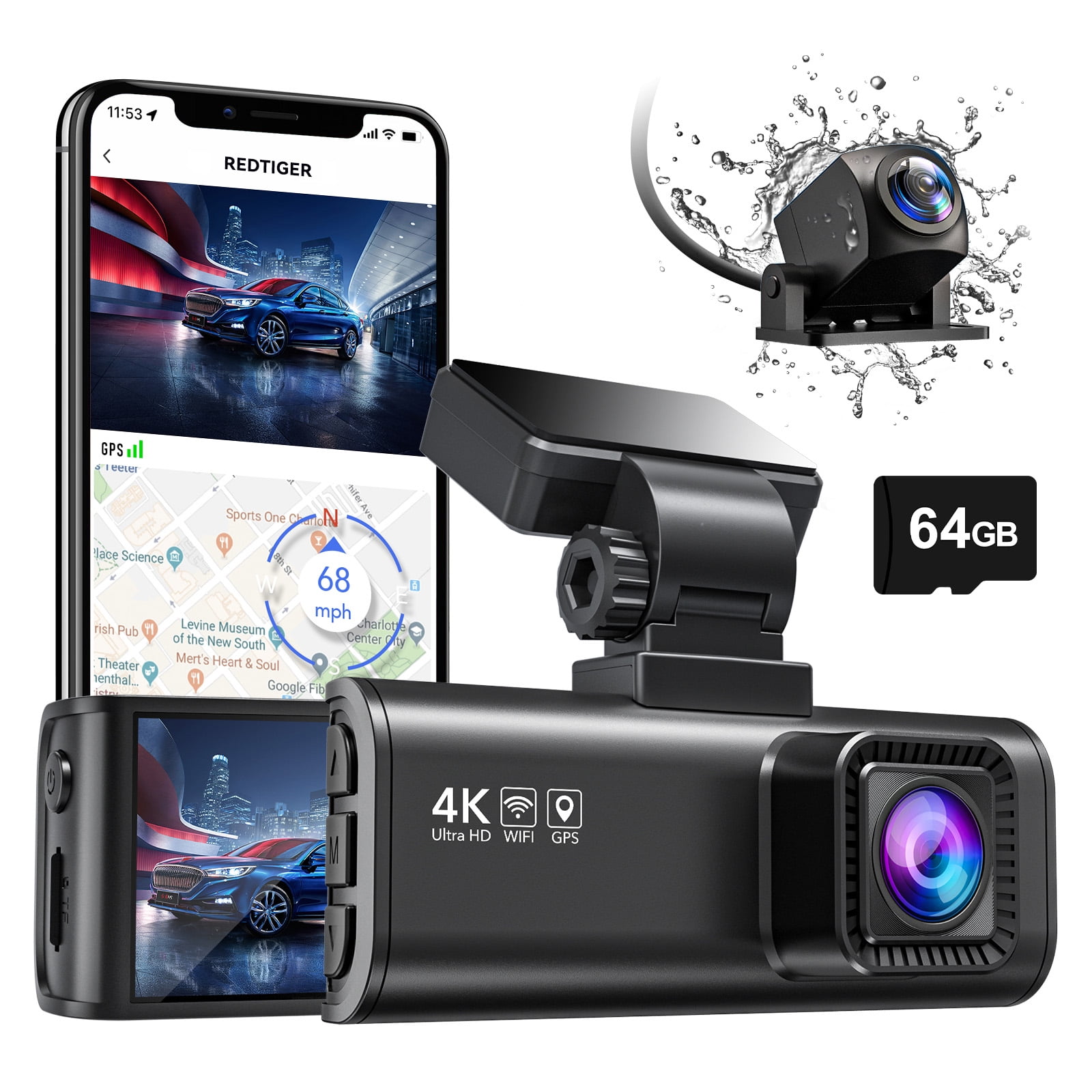 REDTIGER Dash Cam for Cars, 4K/2.5K Dashcam, 3.16'' IPS Screen Car Dash Cam Front and Rear, Built-in Wifi& GPS, G-sensor, Loop Recording, WDR, Super Night Vision, Parking Mode