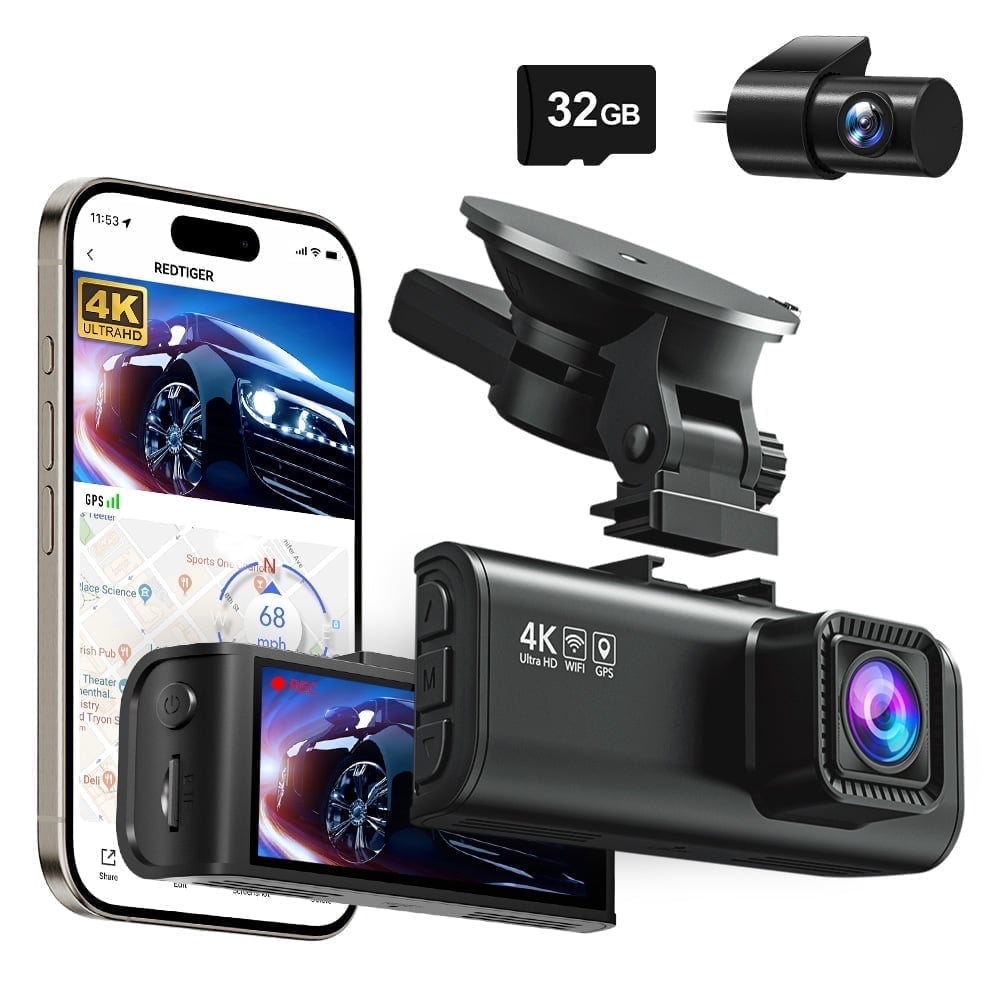 REDTIGER Dash Cam for Cars, 4K/2.5K Full HD Car Camera Dash Cam, 3.16” IPS Screen Dash Cam, Dashcam Built-in Wi-Fi GPS, Night Vision, Loop Recording, Vehicle, Parking Mode, Free 32GB Card