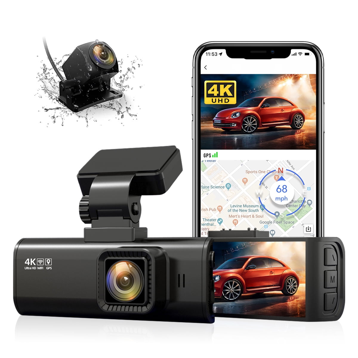 REDTIGER 4K Dash Cam, Dual Dash Camera Built-in WiFi & GPS, 4K Front and 1080P Rear with Night Vision, Support 256GB Max
