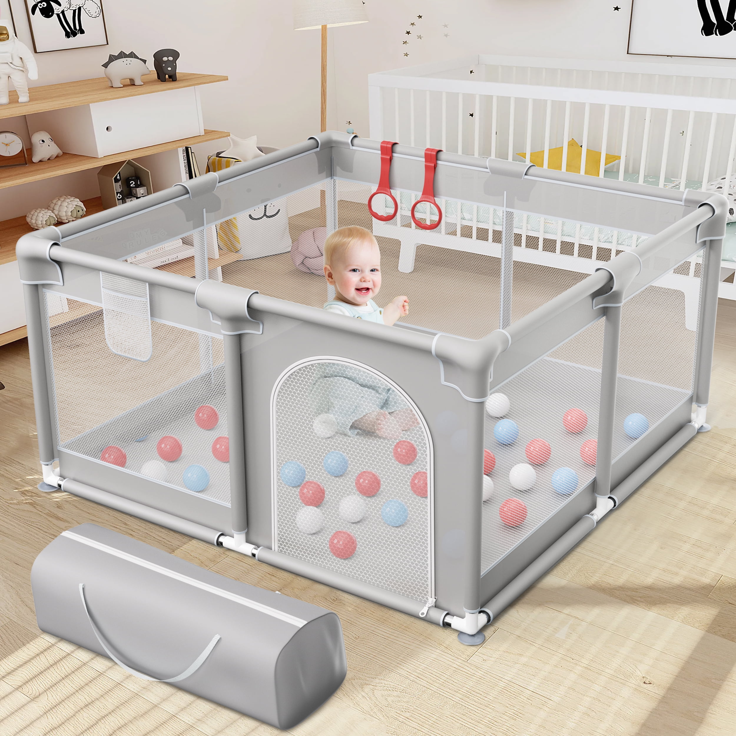 RELOIVE Baby Playpen, 50x50 inch Large Playpen for Babies and Toddlers Sturdy Safety Baby Play Yard with Breathable Mesh Baby Activity Center Play Pen for Indoor & Outdoor