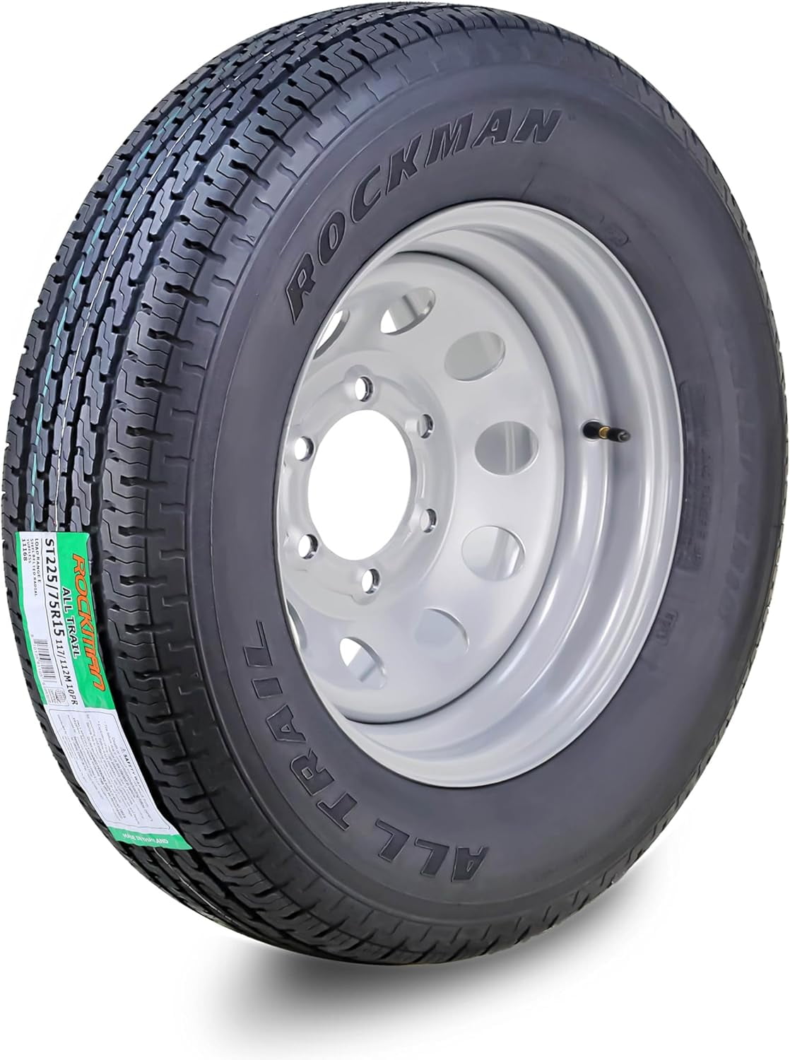 ROCKMAN Wheel Assembly ST225/75R15 10-Ply E 117M 6 Lug on 5.5" PCD Silver Mod Rim Trailer Tire