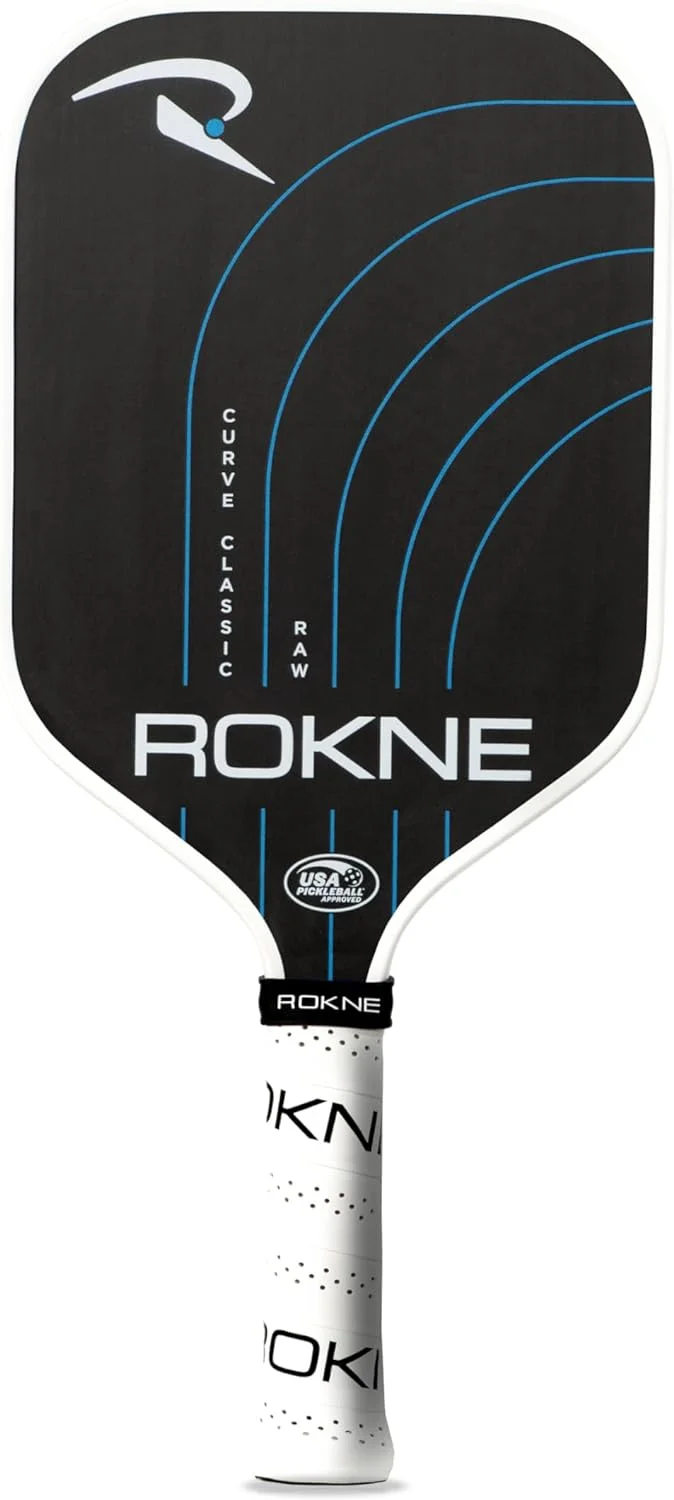 ROKNE Curve Classic RAW Carbon Fiber Pickleball Paddle Lightweight Fiberglass Paddle with Toray T700, Blue Pro Grit Texture