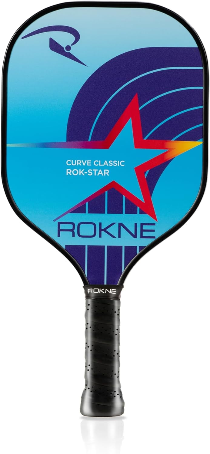 ROKNE Pickleball Paddle Curve Classic ROKSTAR Lightweight Fiberglass Paddle, Blue Pro Grit Texture